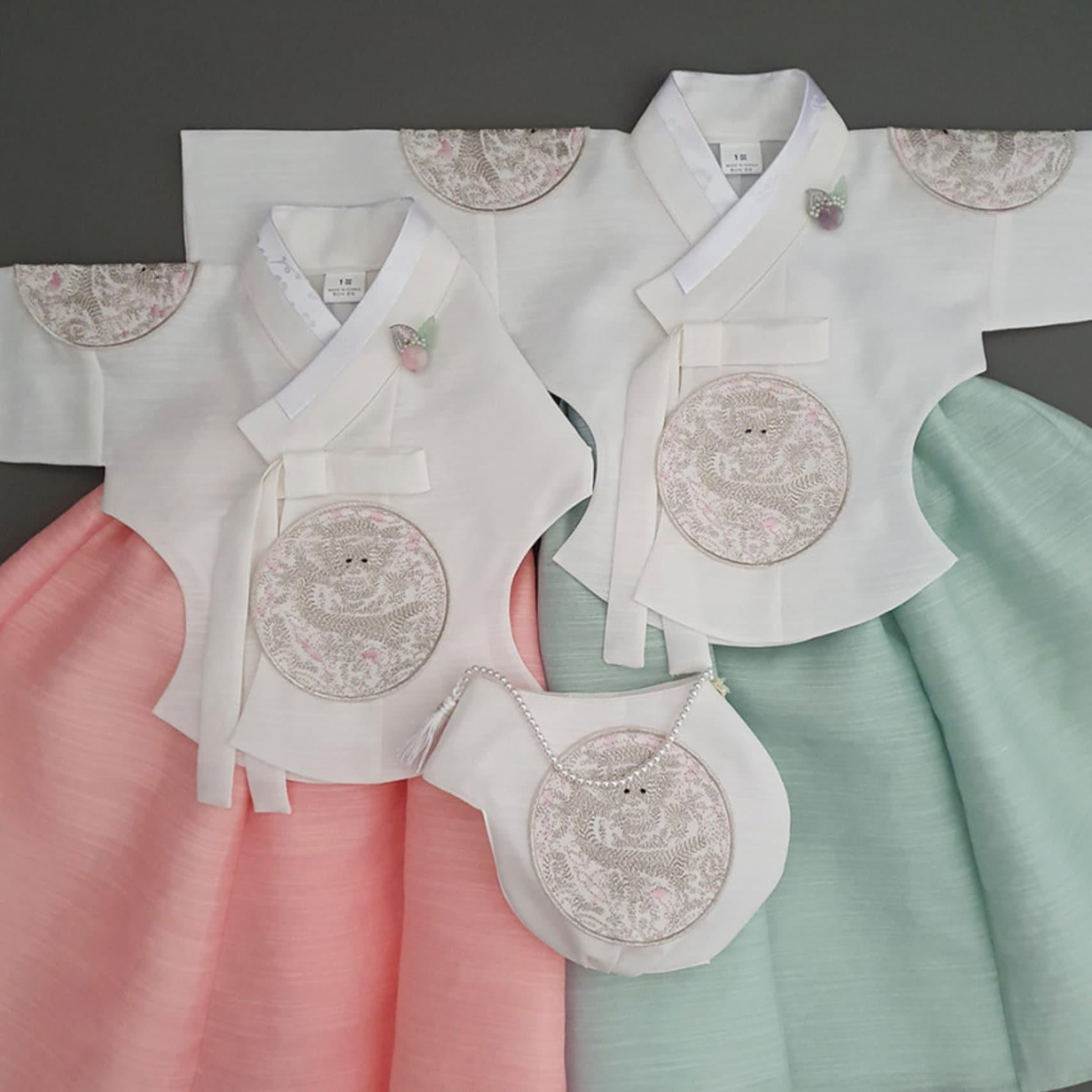 Hyunbi Silver Embroidery Peach Girl Hanbok (100D-1YR) - Native Korean