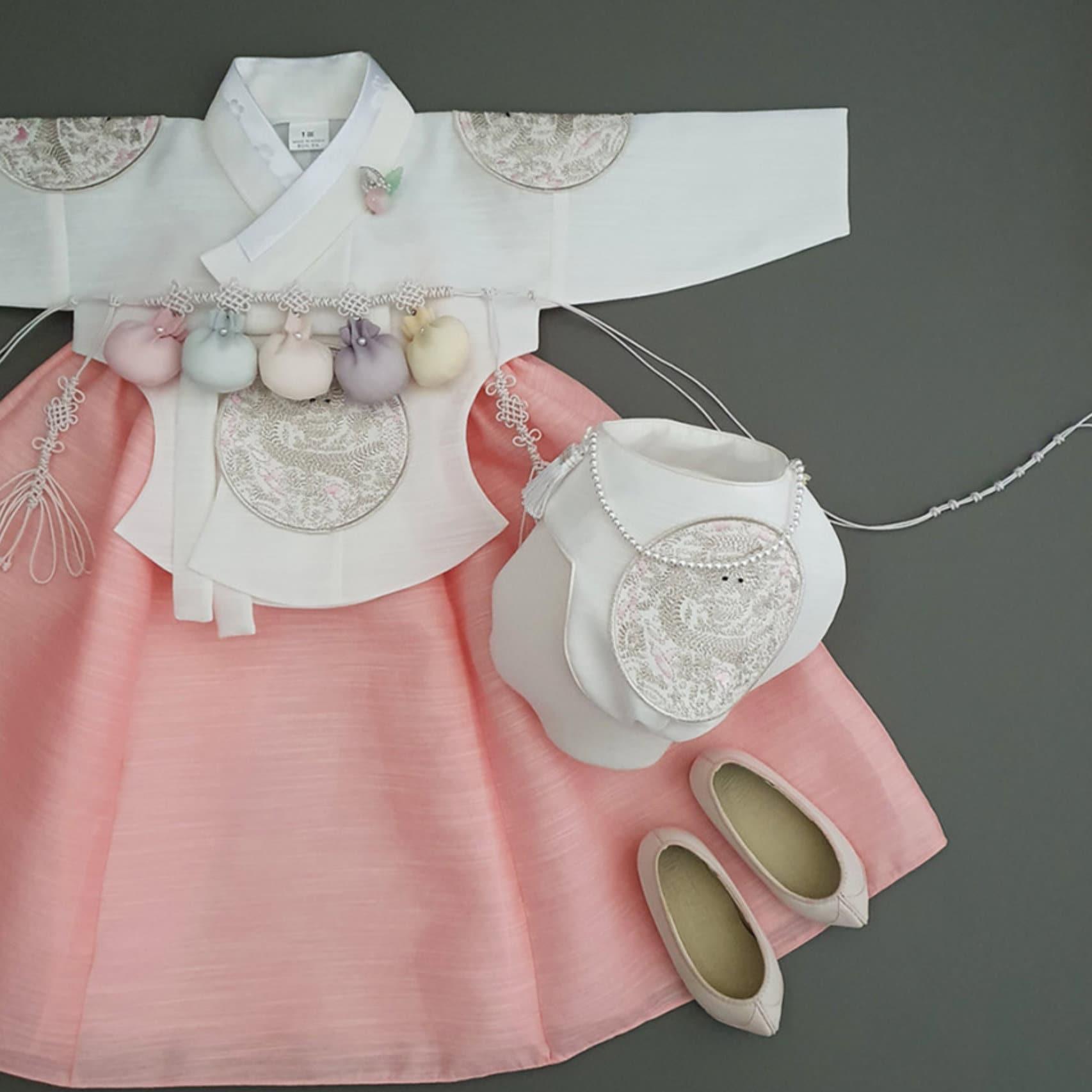 Hyunbi Silver Embroidery Peach Girl Hanbok (100D-1YR) - Native Korean