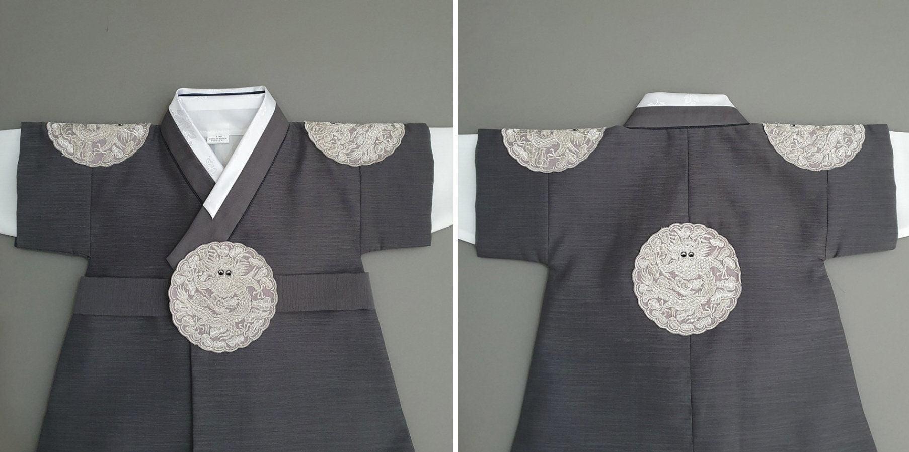 Hyungoon Gray Embroidery Gray Boy Hanbok (100D-10YR) - Native Korean
