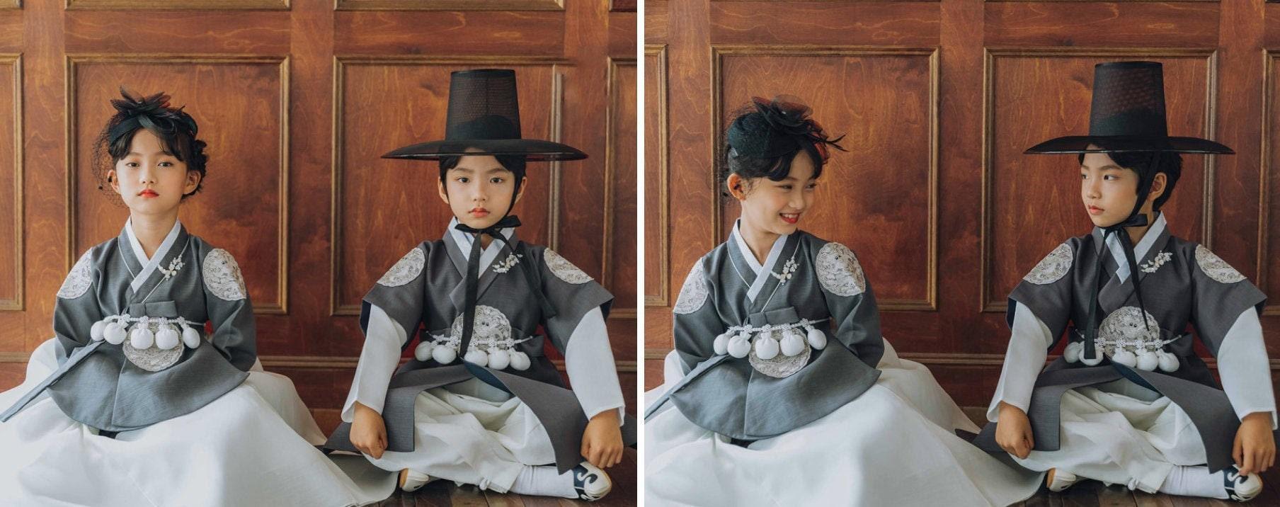 Hyungoon Gray Embroidery Gray Boy Hanbok (100D-10YR) - Native Korean