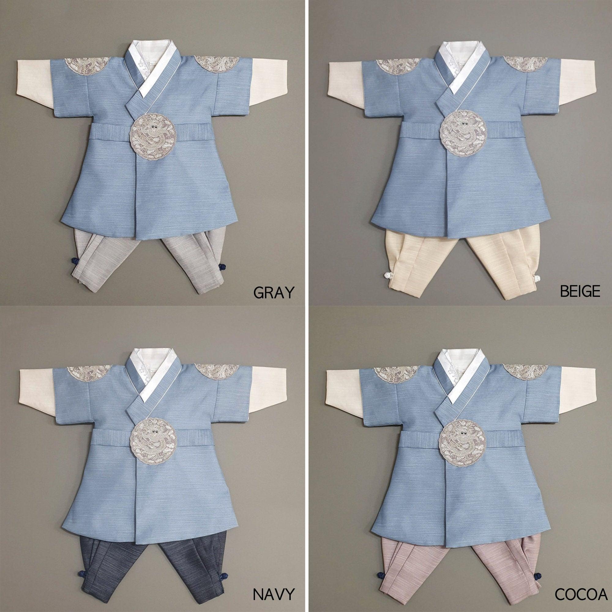 Hyungoon Gray Embroidery Light Blue Boy Hanbok (100D-10YR) - Native Korean