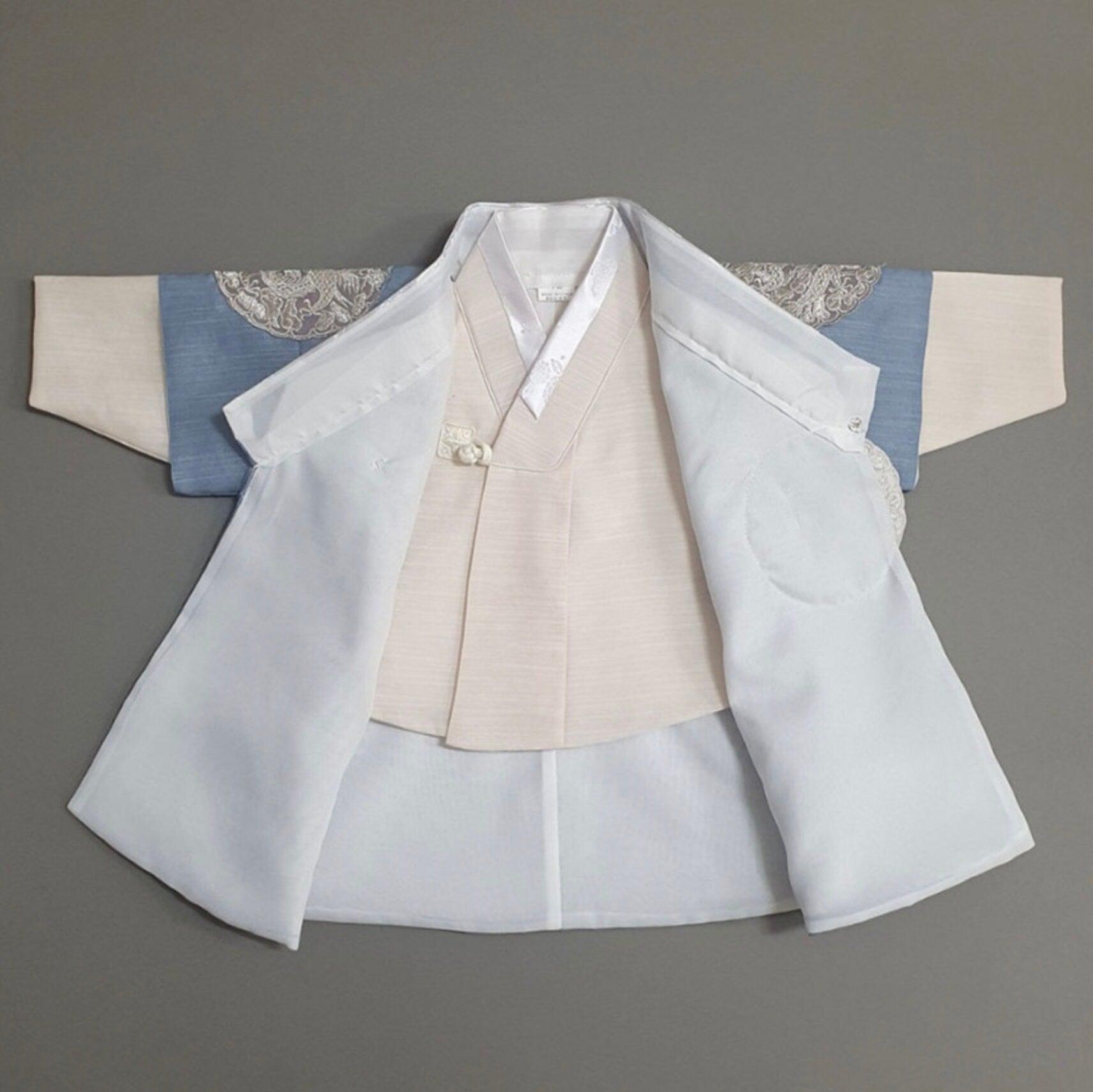 Hyungoon Gray Embroidery Light Blue Gray Boy Hanbok (100D-10YR) - Native Korean