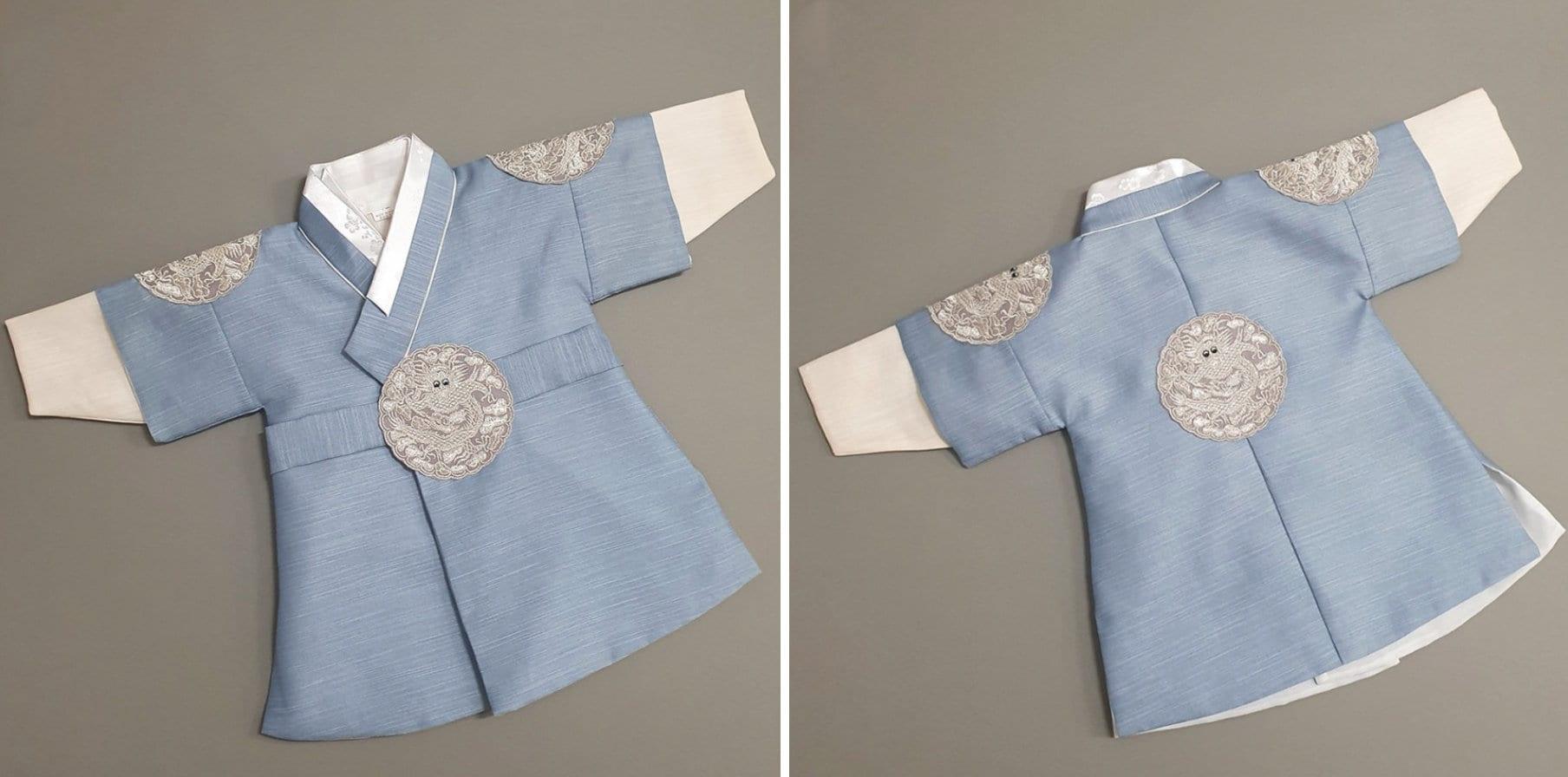 Hyungoon Gray Embroidery Light Blue Gray Boy Hanbok (100D-10YR) - Native Korean