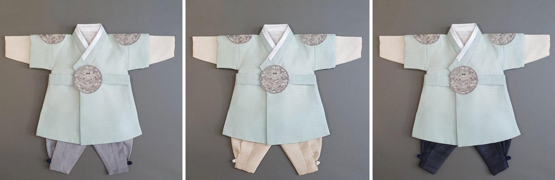 Hyungoon Gray Embroidery Mint Boy Hanbok (100D-10YR) - Native Korean