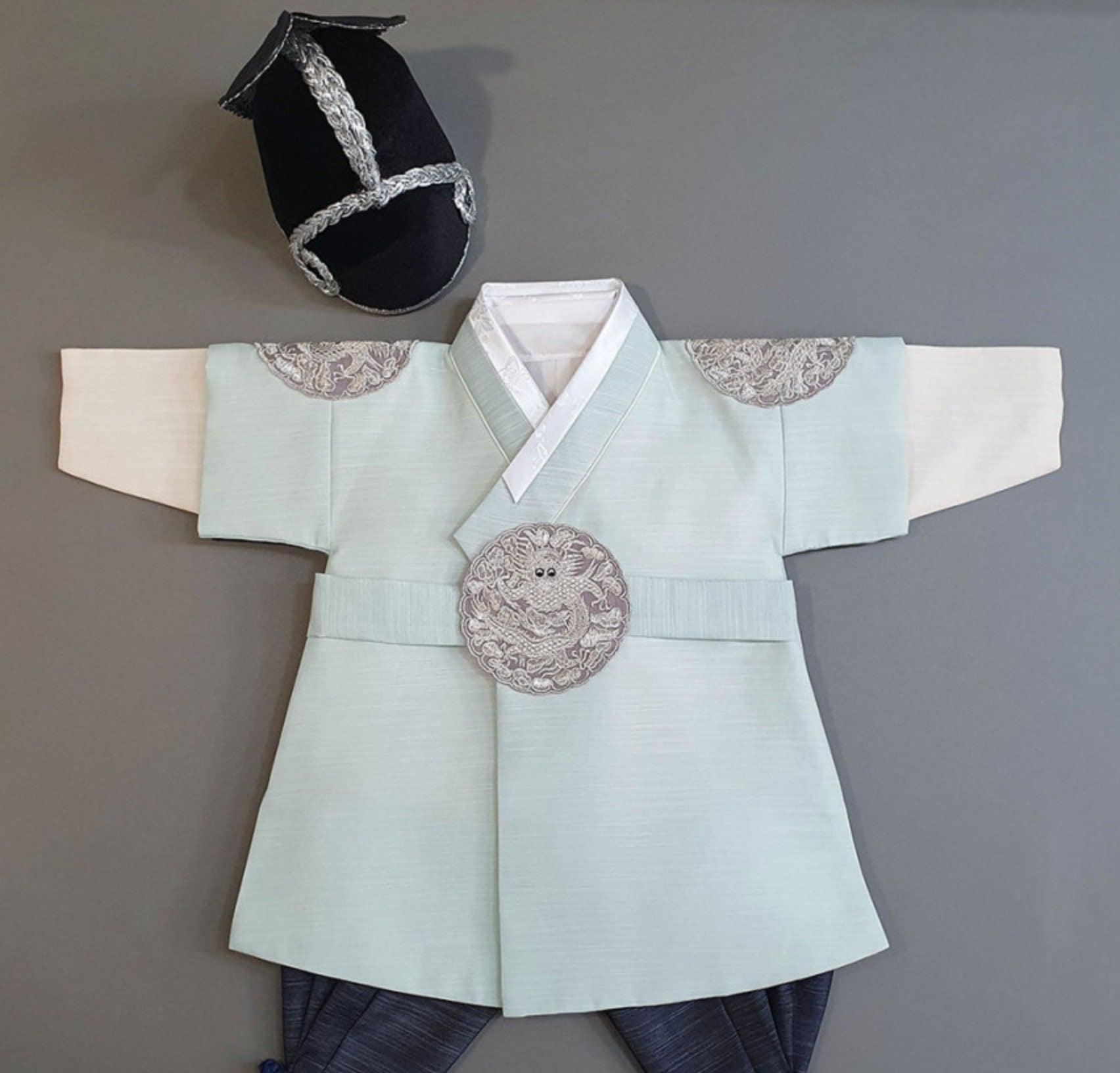 Hyungoon Gray Embroidery Mint Boy Hanbok (100D-10YR) - Native Korean