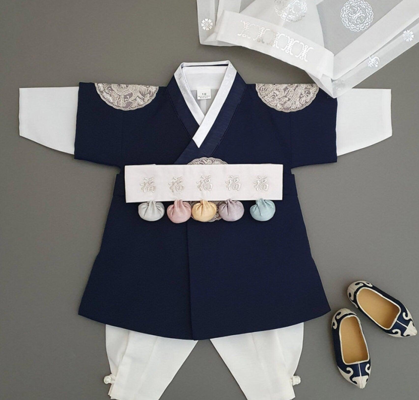 Hyungoon Gray Embroidery Navy Boy Hanbok (100D-10YR) - Native Korean