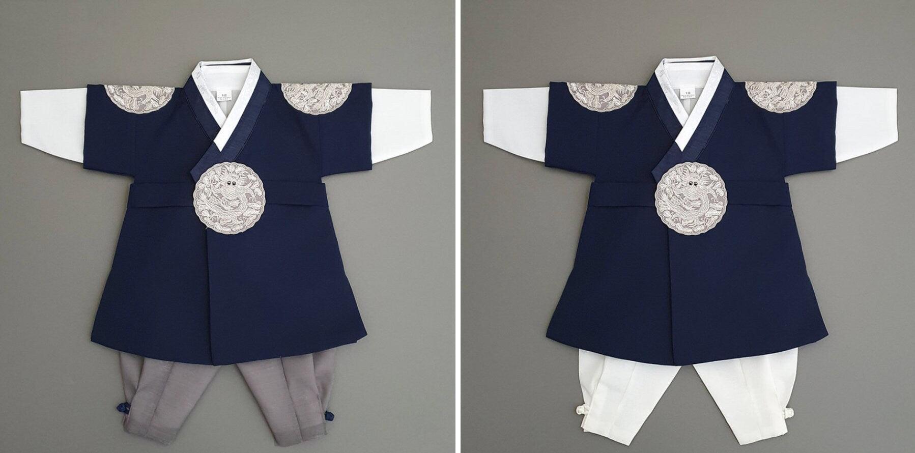 Hyungoon Gray Embroidery Navy Boy Hanbok (100D-10YR) - Native Korean
