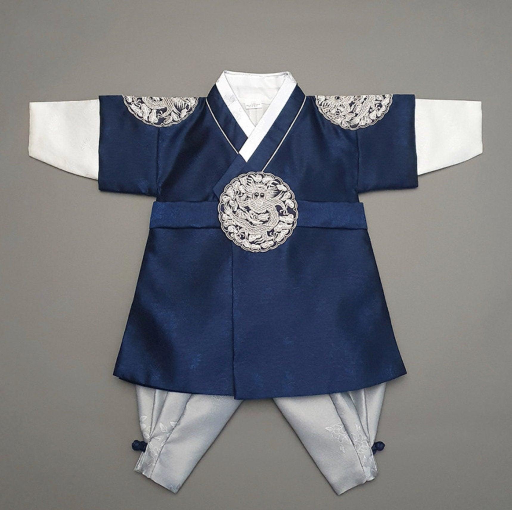 Hyungoon Silver Navy Boy Hanbok (100D-15YR) - Native Korean