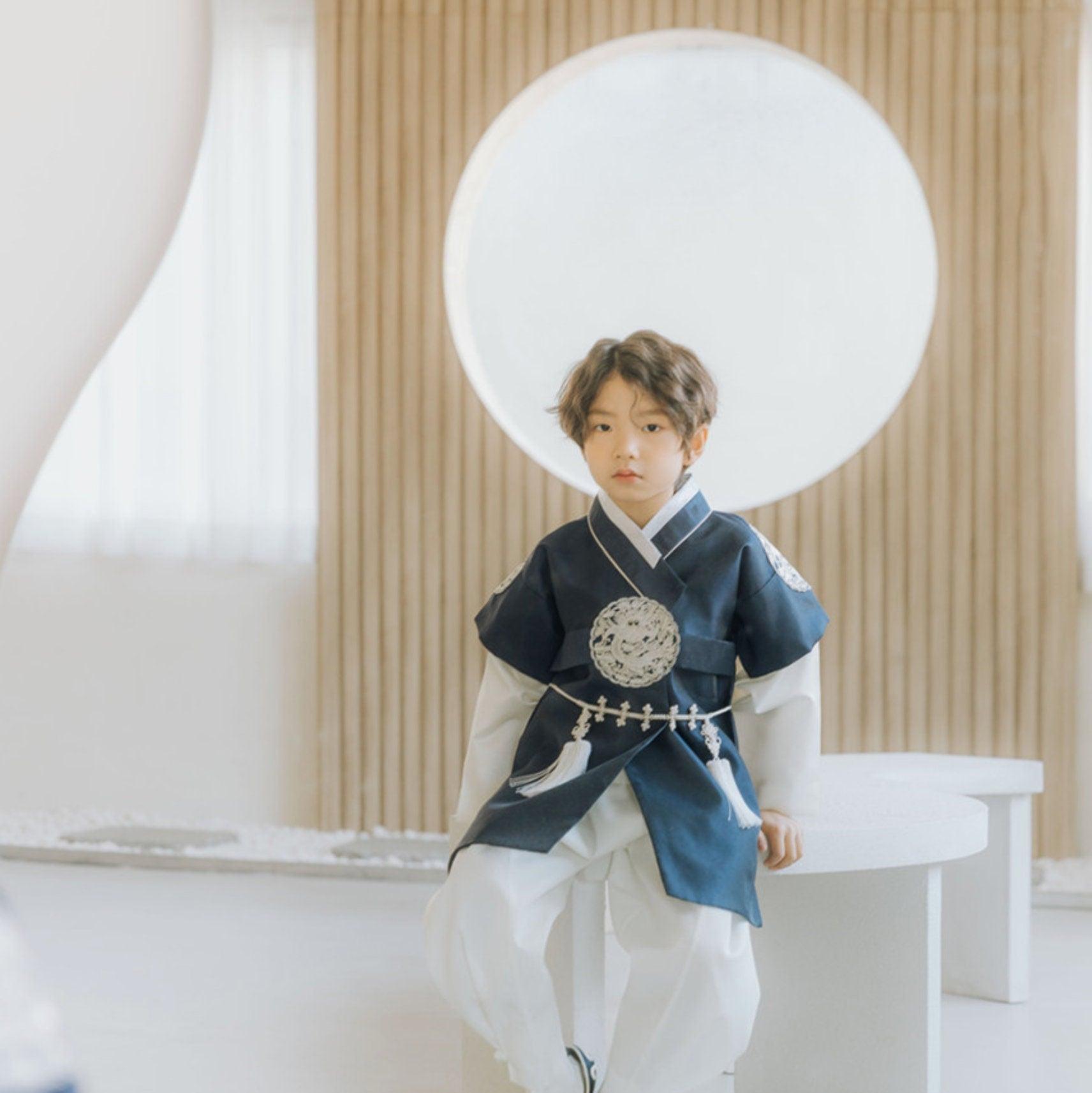 Hyungoon Silver Navy Ivory Boy Hanbok (100D-15YR) - Native Korean