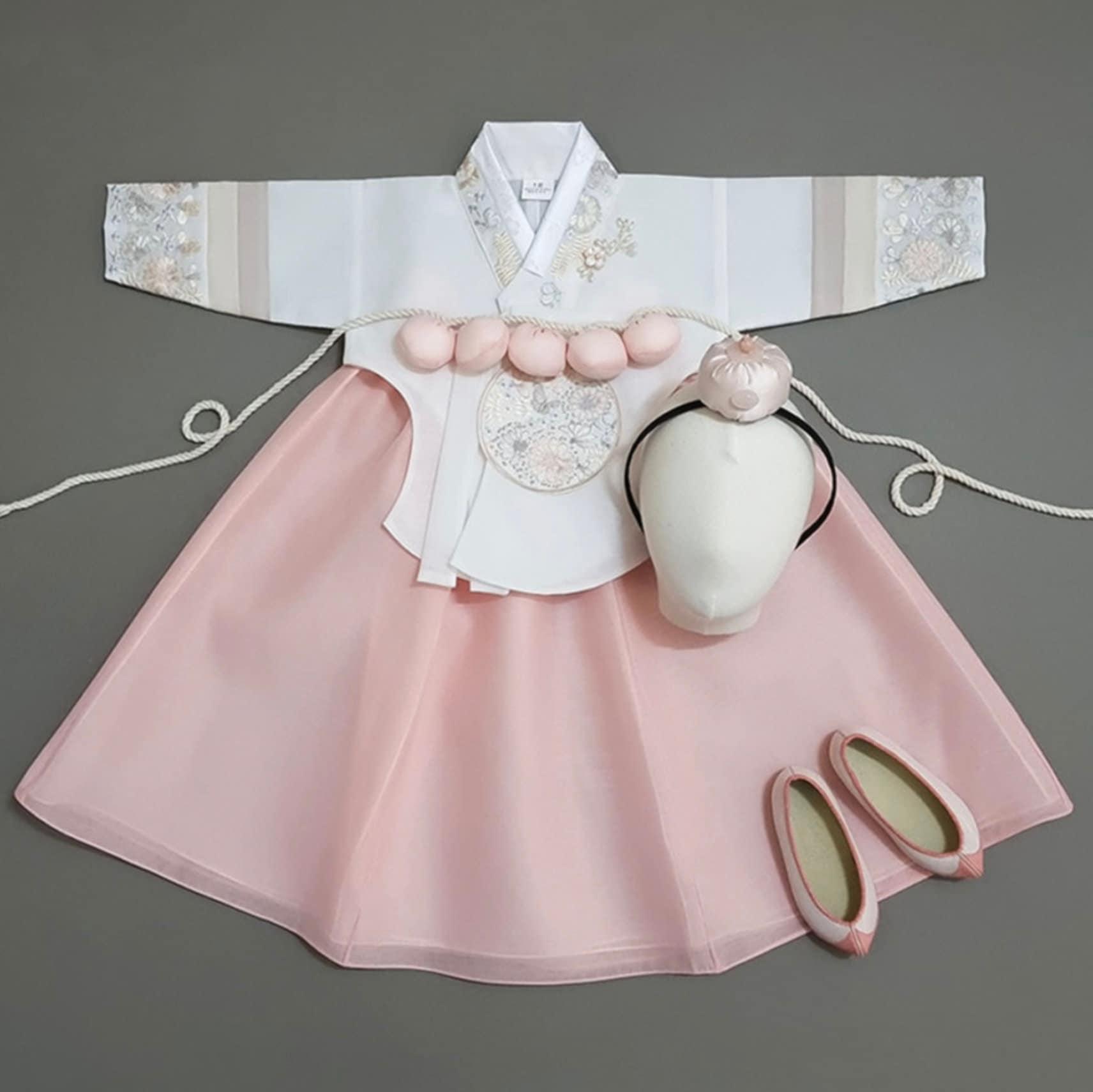 Hyunji Dangeui-Peach Skirt Girl Hanbok (100D-15YR) - Native Korean
