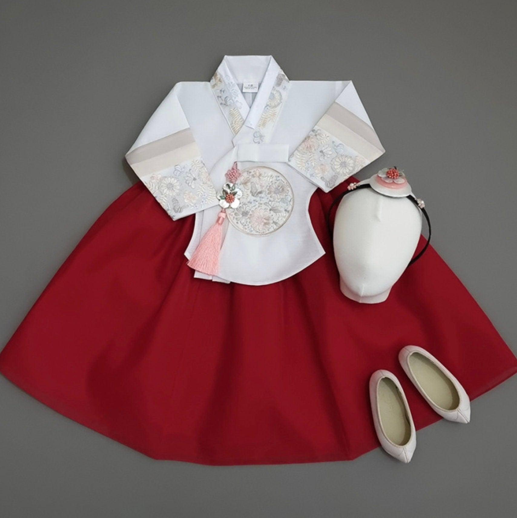 Hyunji Red Girl Hanbok (100D-15YR) - Native Korean