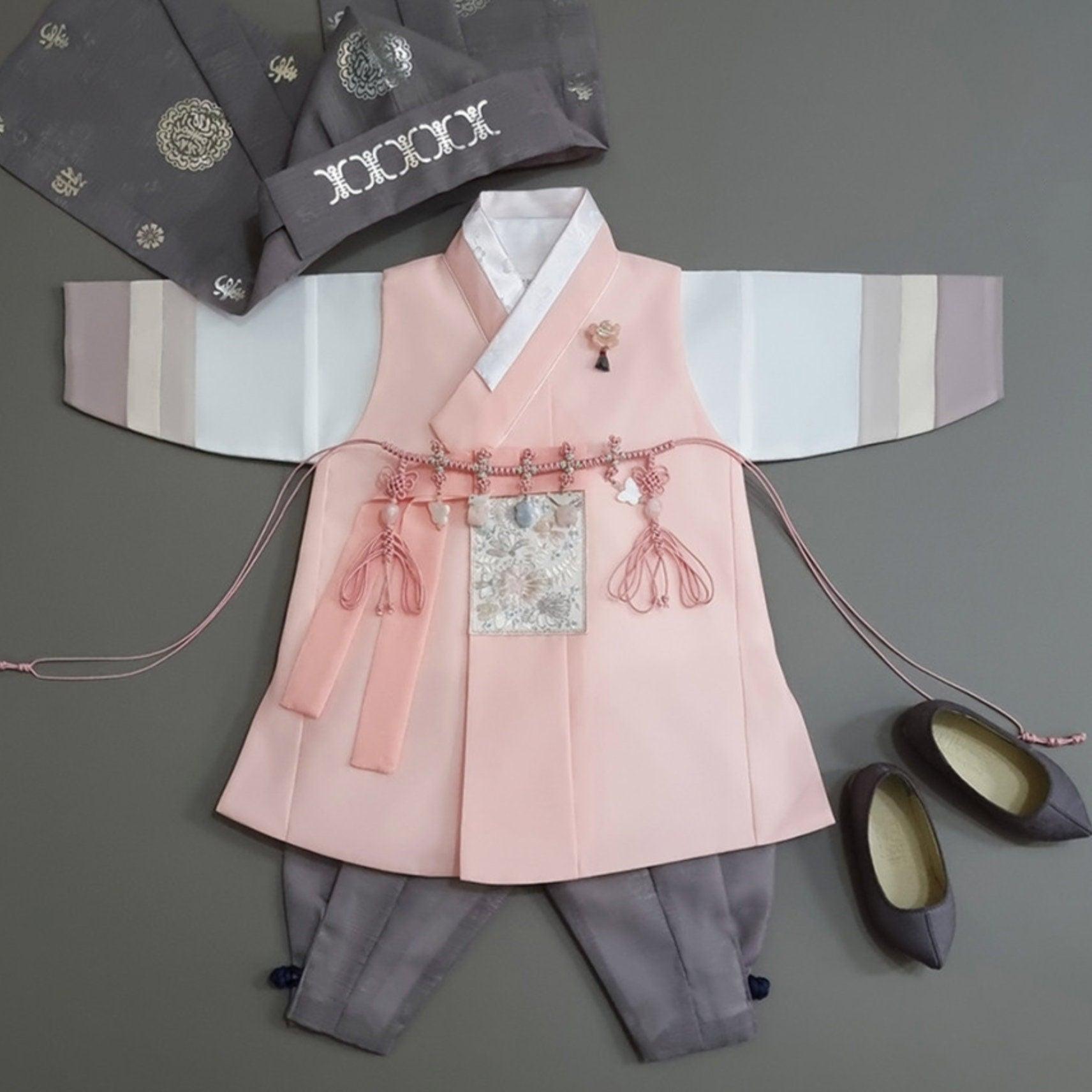 Hyunsoo Coral Stripe Boy Hanbok (100D-10YR) - Native Korean