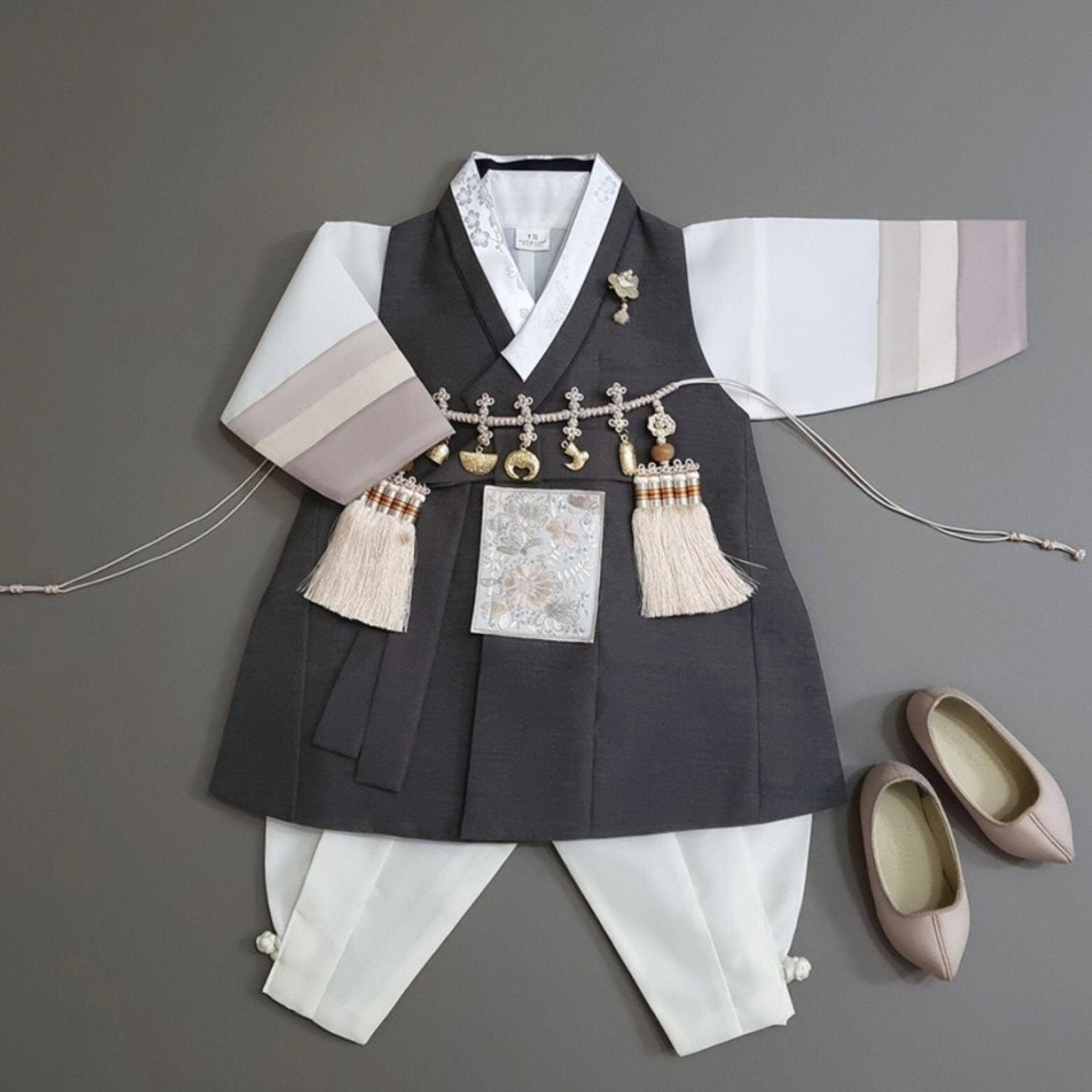 Hyunsoo Gray Stripe Boy Hanbok (100D-10YR) - Native Korean
