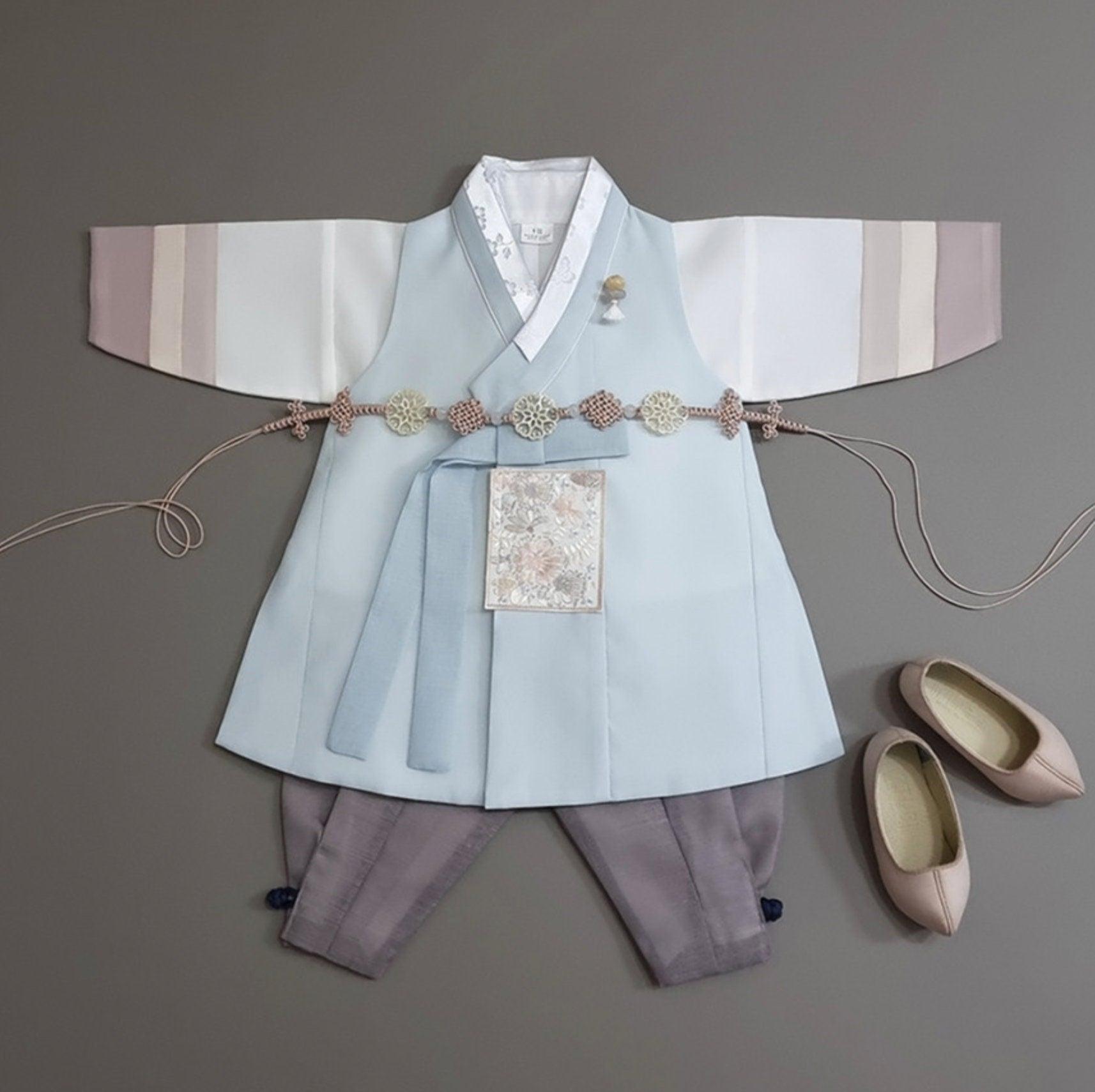 Hyunsoo Sky Stripe Gray Boy Hanbok (100D-10YR) - Native Korean