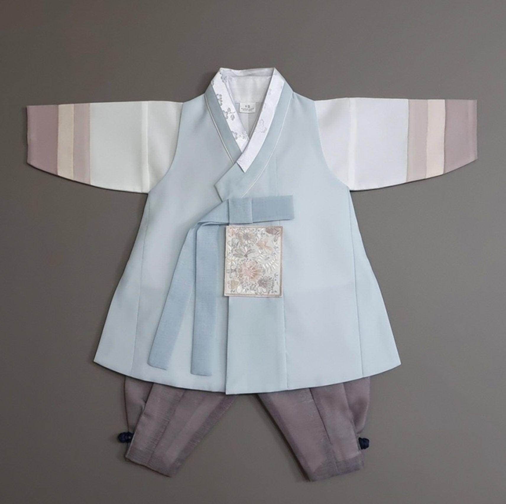 Hyunsoo Sky Stripe Gray Boy Hanbok (100D-10YR) - Native Korean
