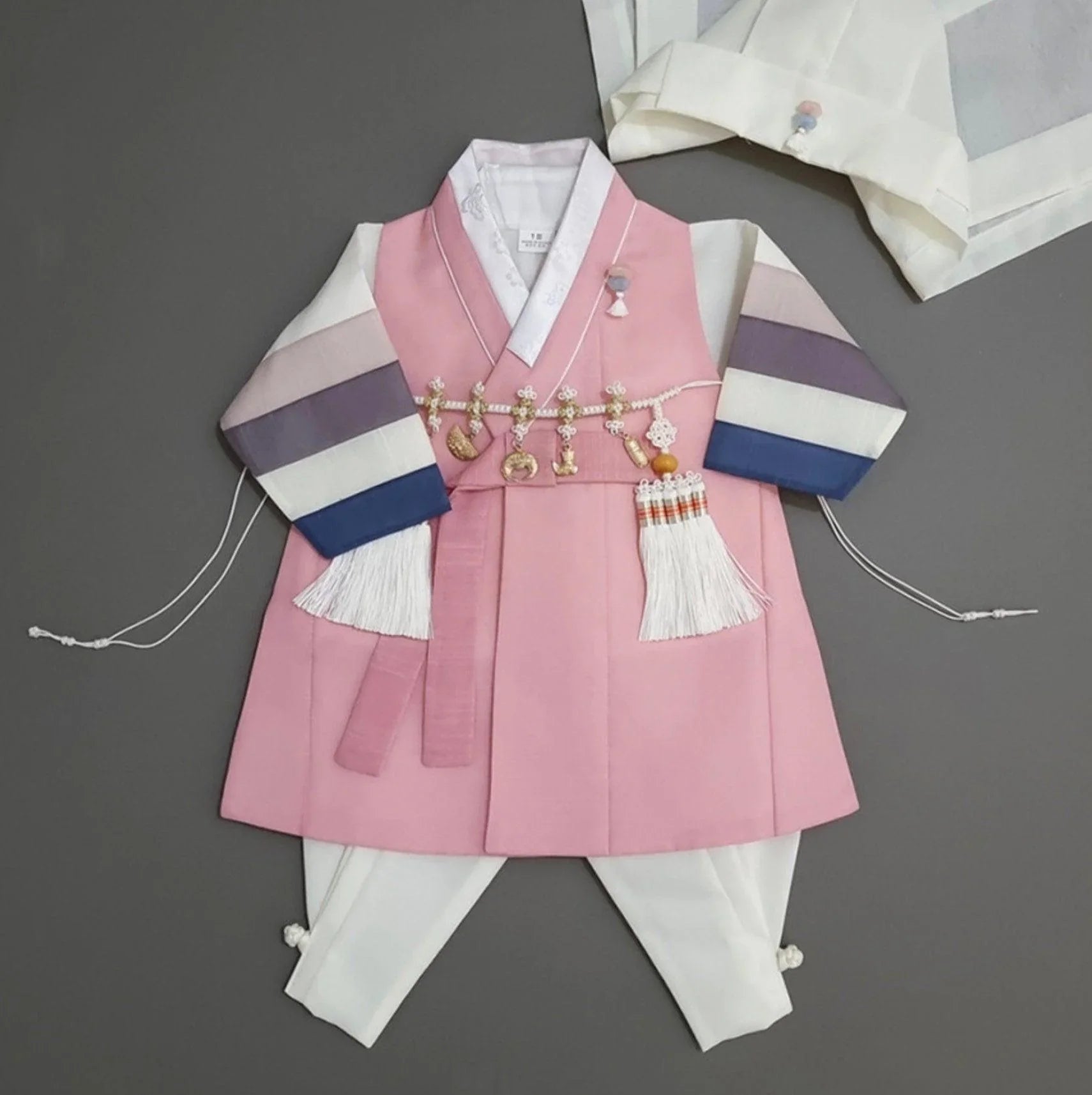 Indong Pink Stripe Ivory Boy Hanbok (100D-10YR) - Native Korean
