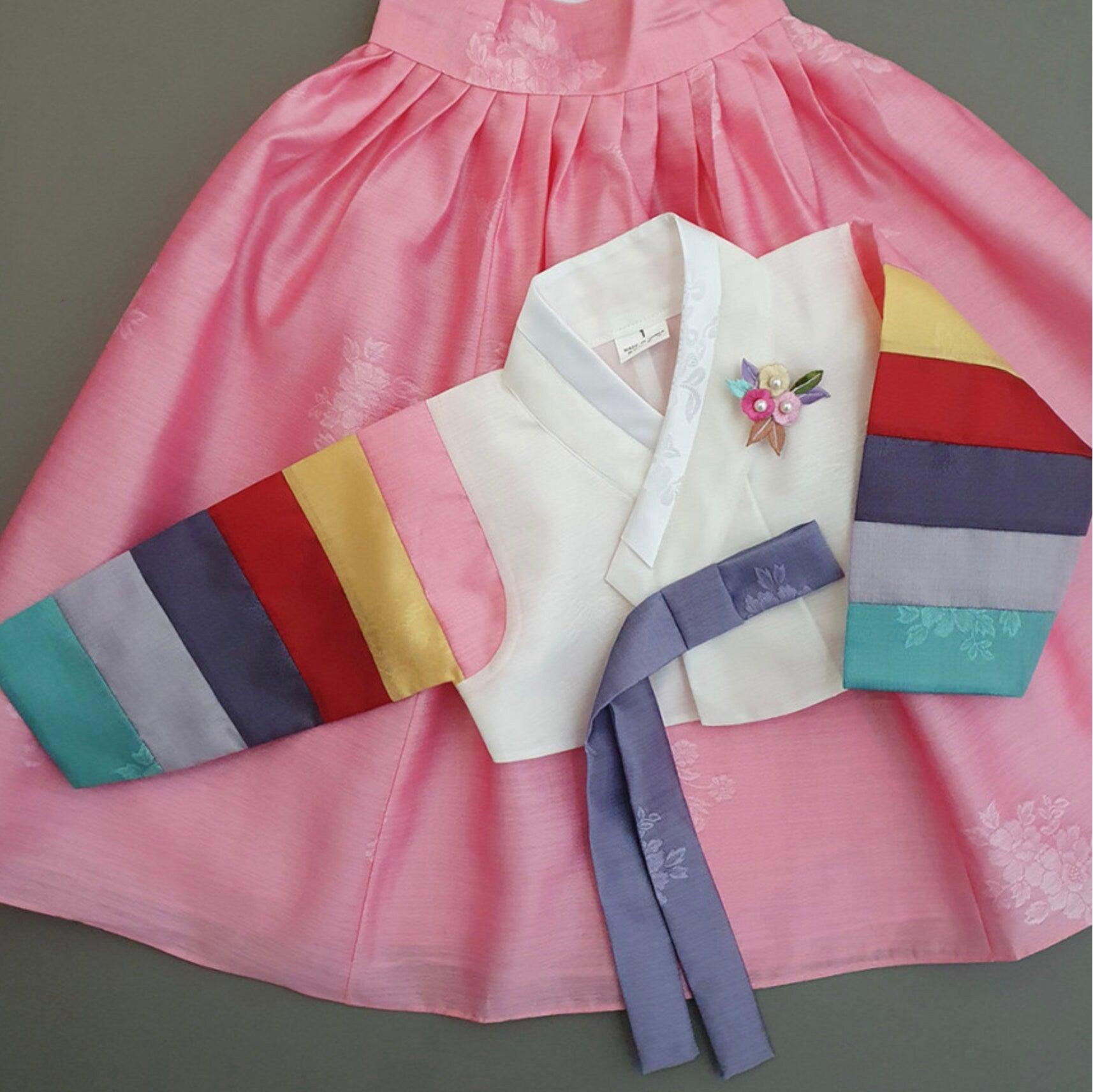 Jeongdam Ivory Jeogori Light Pink Girl Hanbok (100D-15YR) - Native Korean