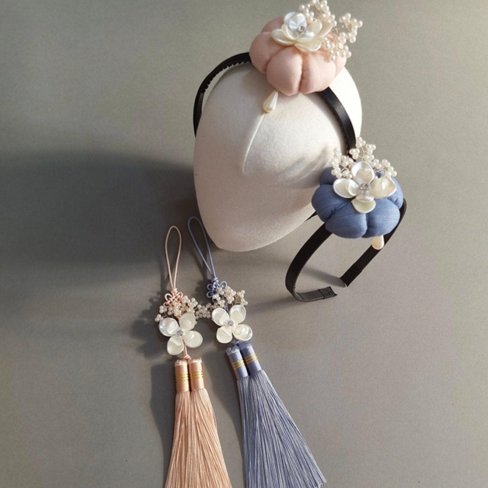 Pearl Droplet Floral Pumpkin Headband - Native Korean