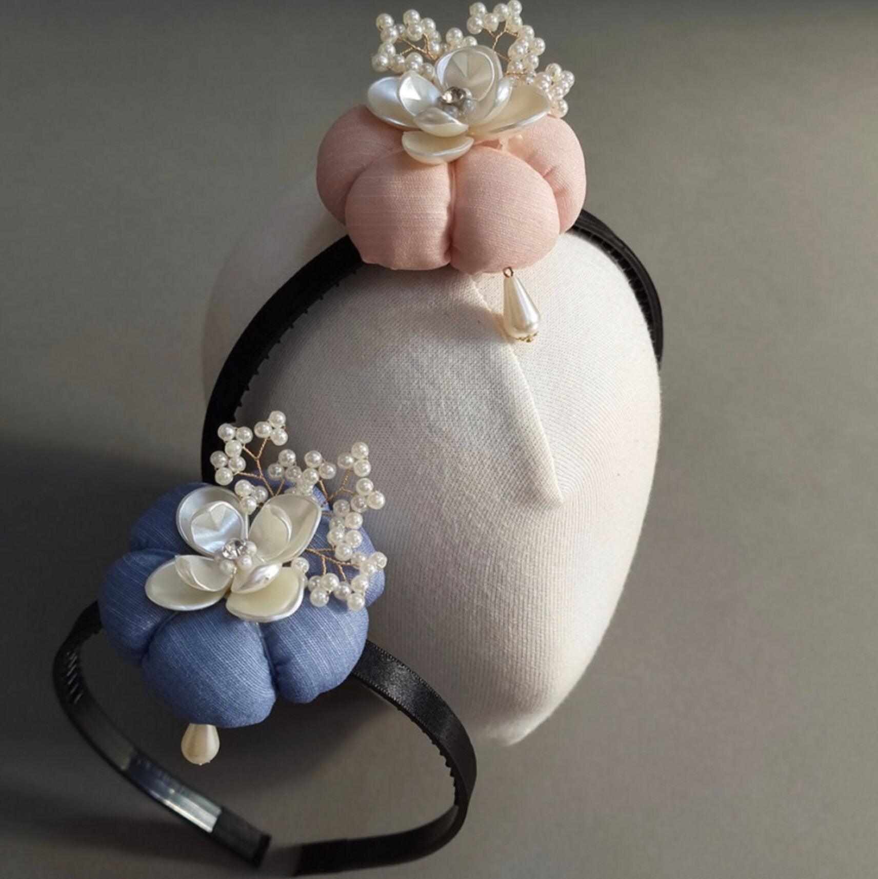 Pearl Droplet Floral Pumpkin Headband - Native Korean
