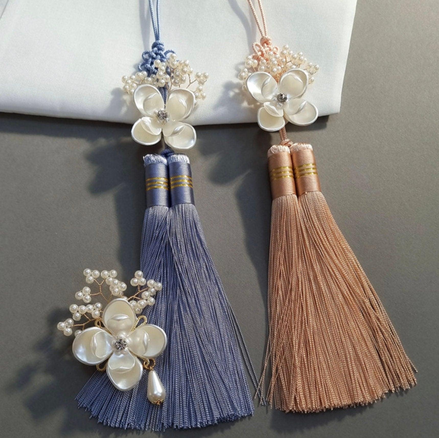 Pearl Droplet Floral Tassel Norigae - Native Korean