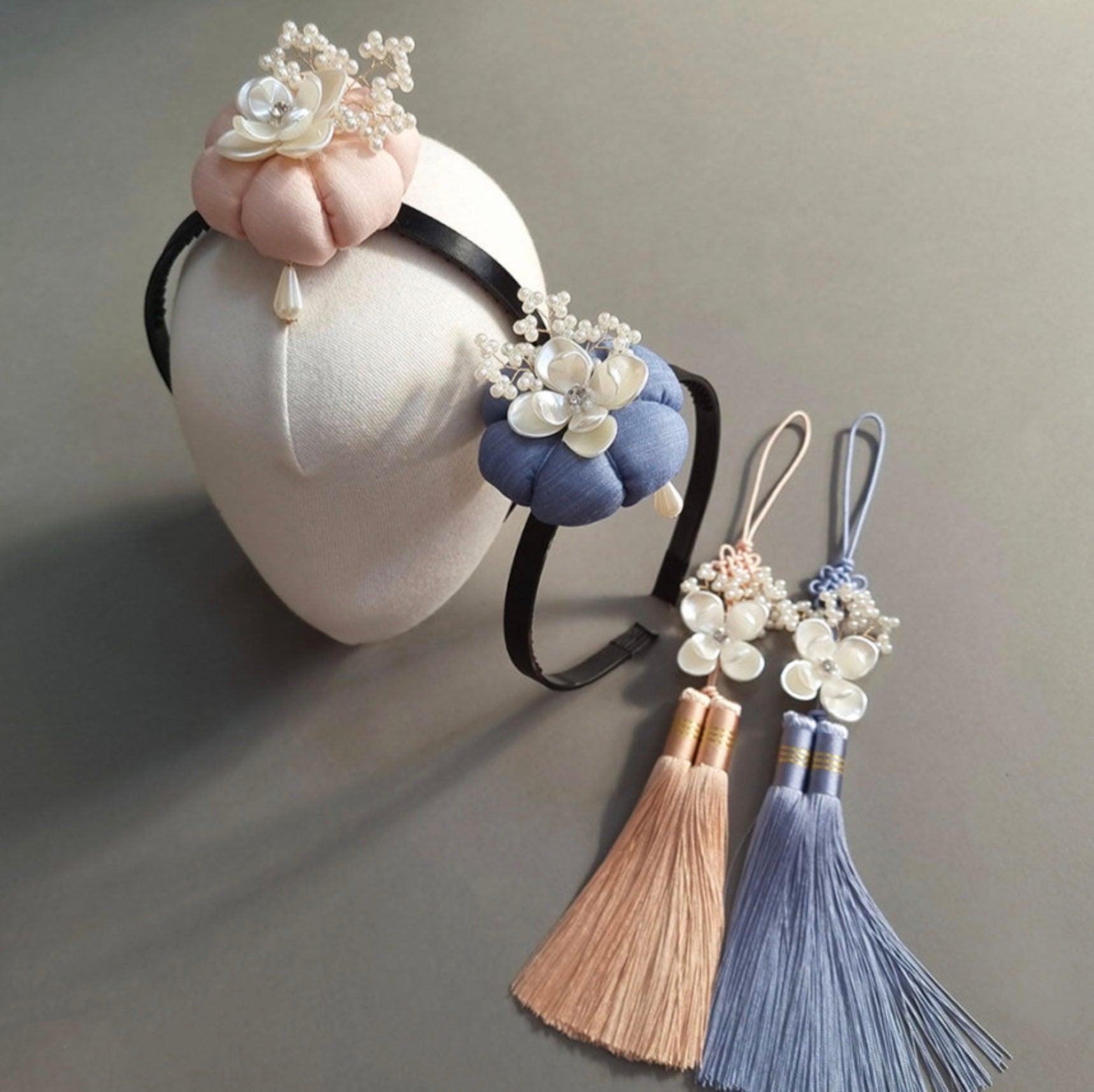 Pearl Droplet Floral Tassel Norigae - Native Korean