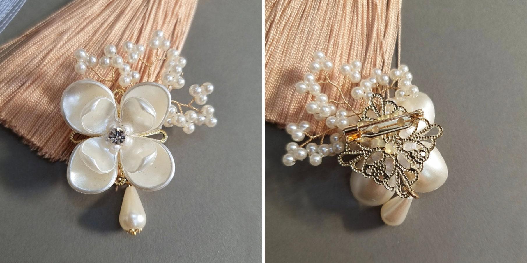 Pearl Droplet Flower Brooch - Native Korean