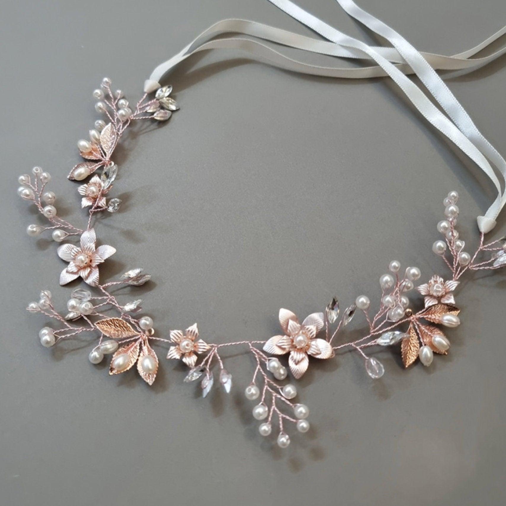 Rose Gold Beads Wreath Headband - Native Korean