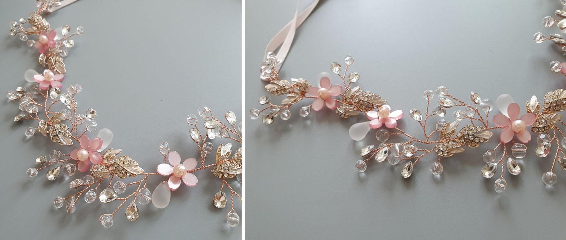 Rose Gold Pink Flower Wreath Headband - Native Korean