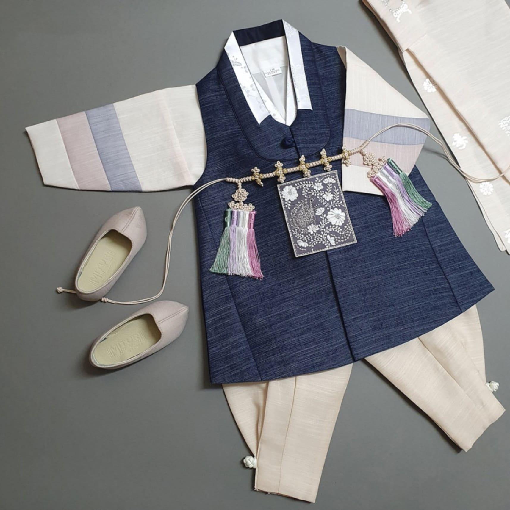 Sungjin Navy Stripe Boy Hanbok (100D-10YR) - Native Korean