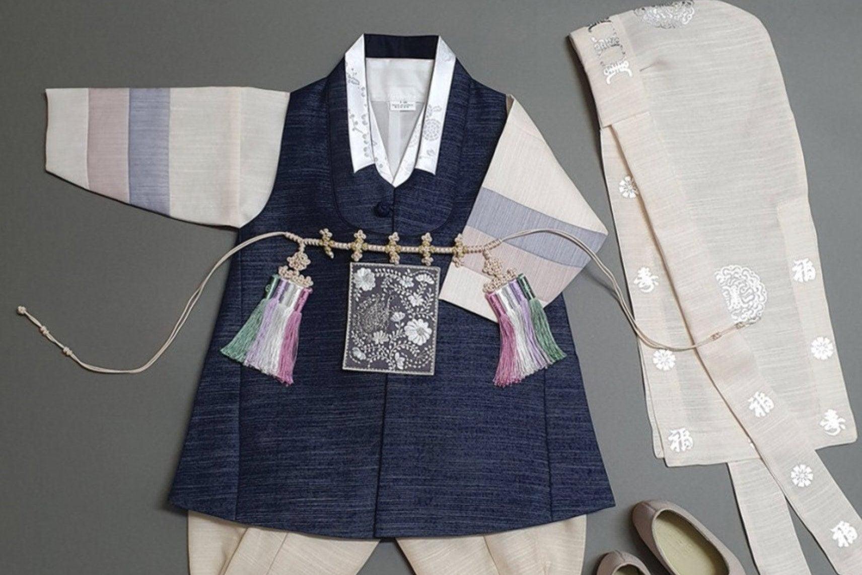 Sungjin Navy Stripe Boy Hanbok (100D-10YR) - Native Korean