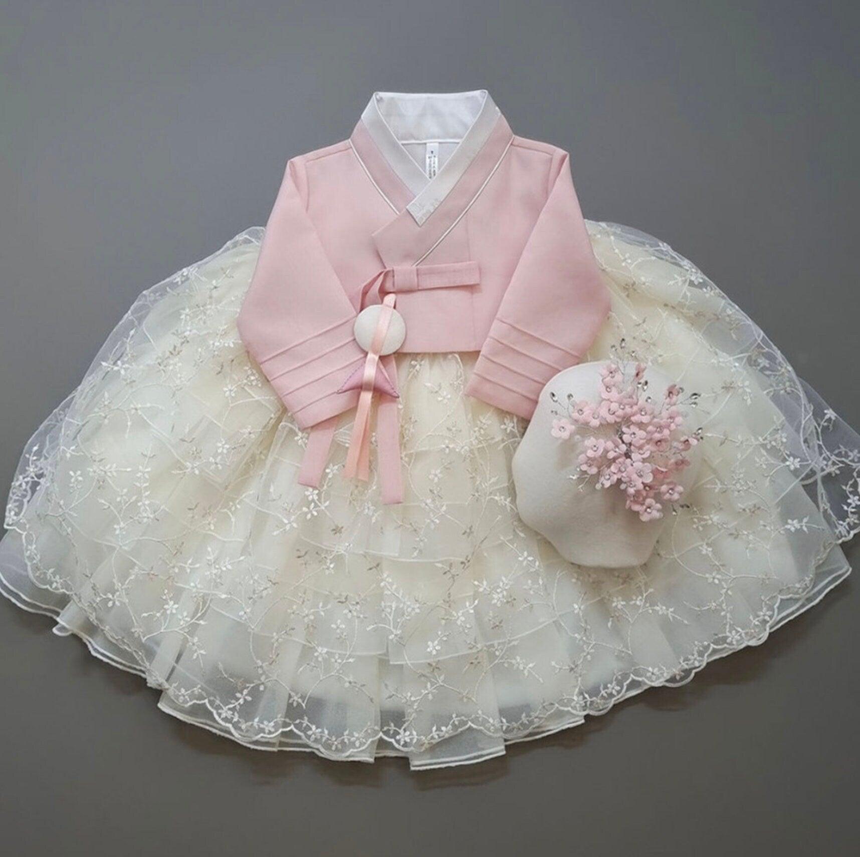 Suzie Pink Maxi Dress Girl Hanbok (1-12YR) - Native Korean