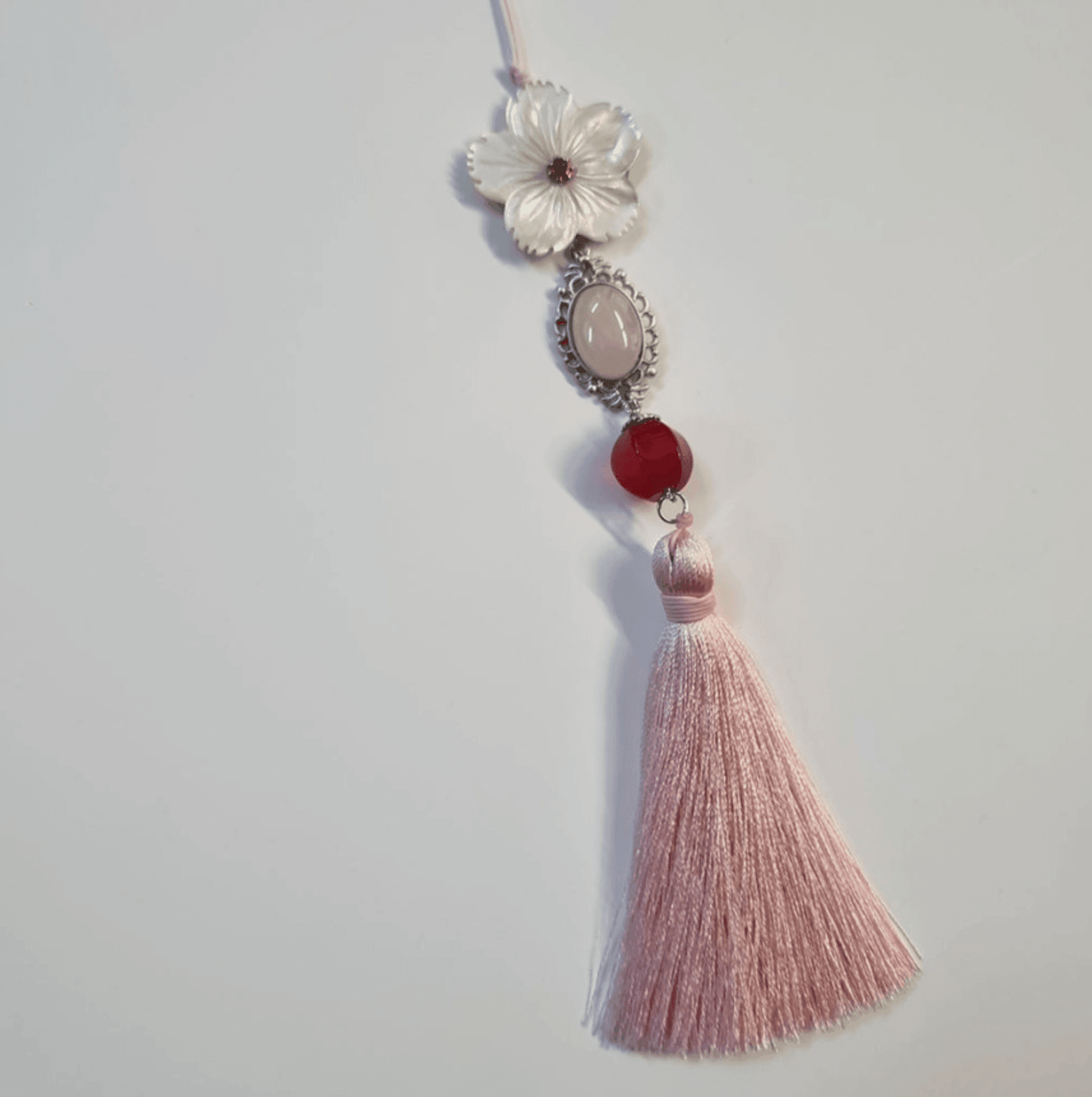 White Floral Stone Tassel Norigae - Native Korean