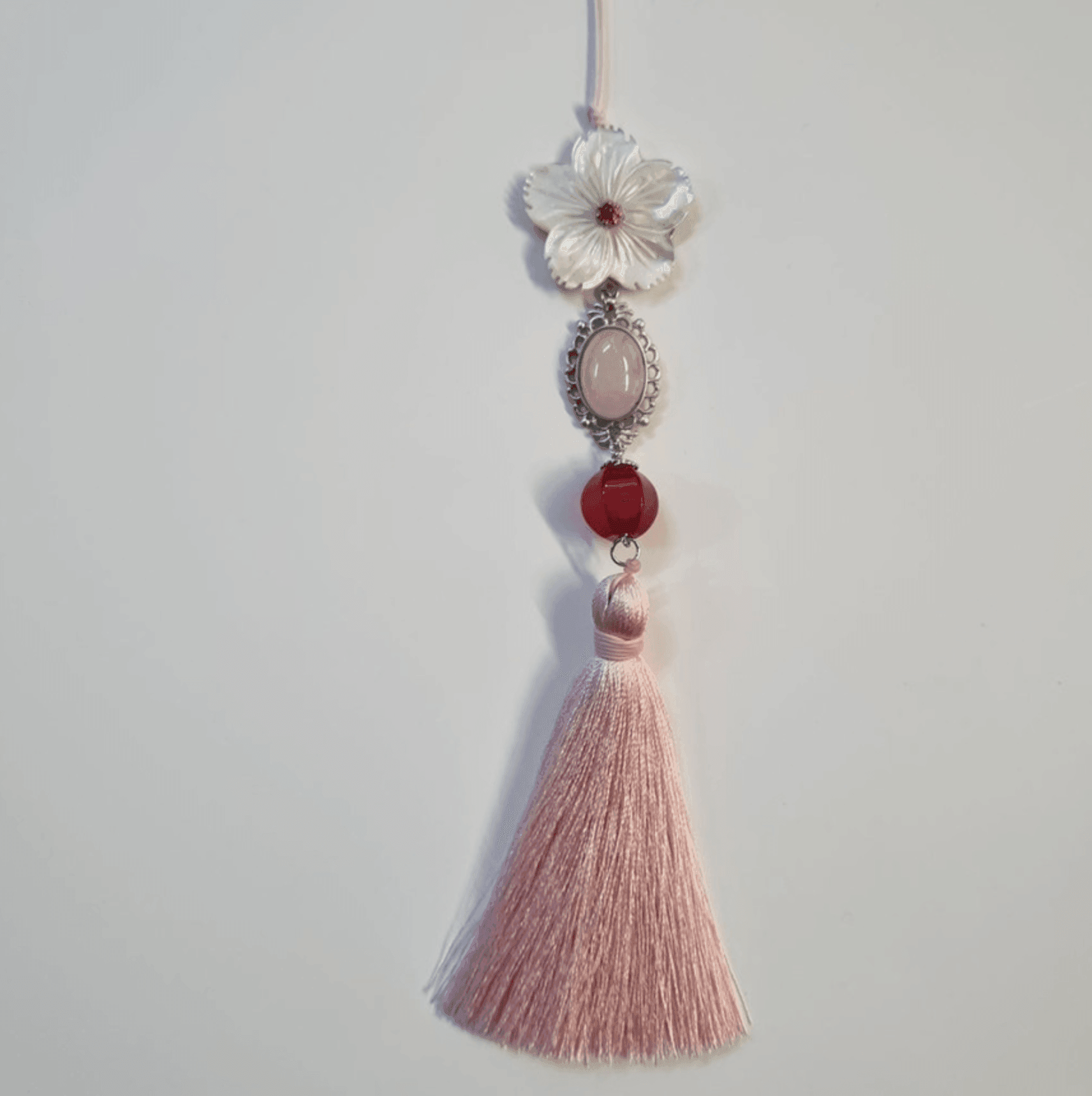 White Floral Stone Tassel Norigae - Native Korean