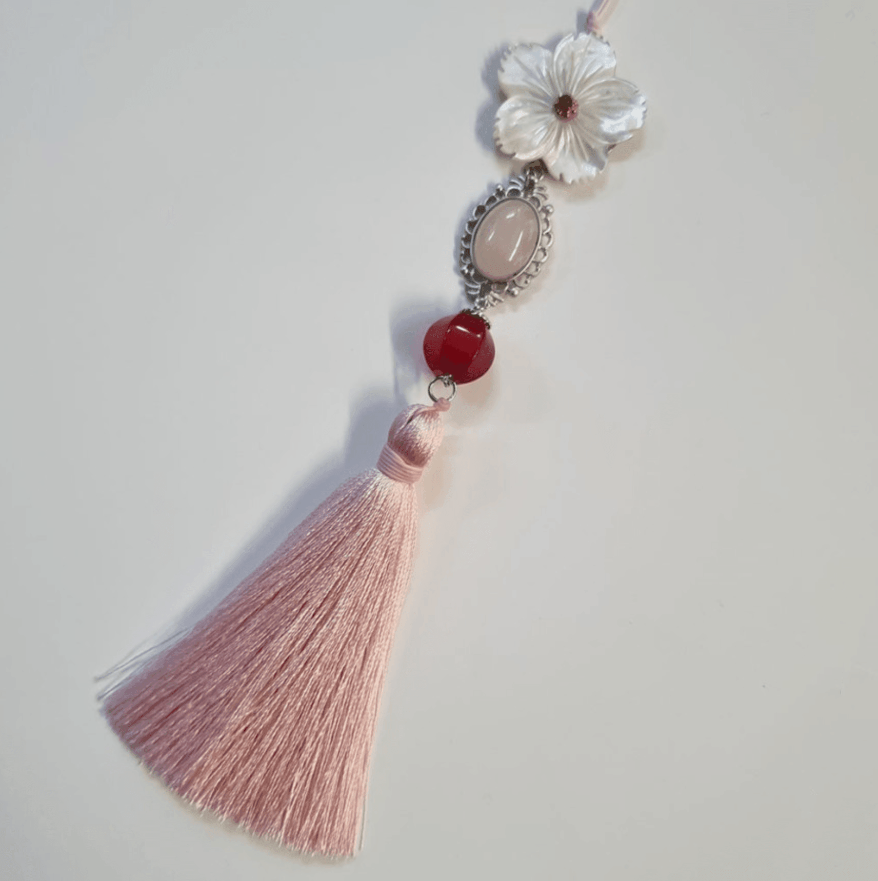 White Floral Stone Tassel Norigae - Native Korean