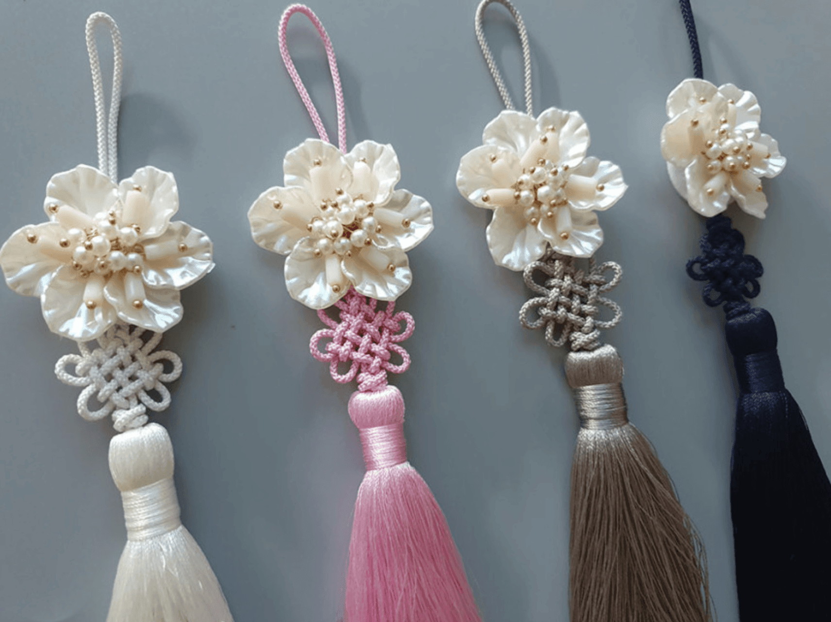 White Flower Tassel Norigae - Native Korean