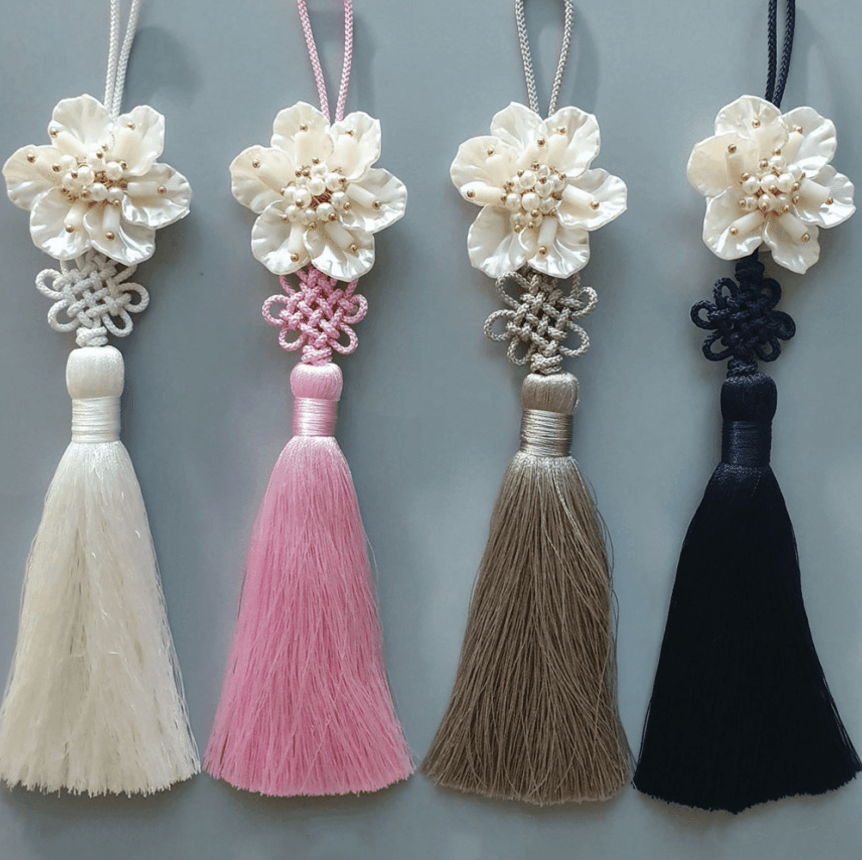 White Flower Tassel Norigae - Native Korean
