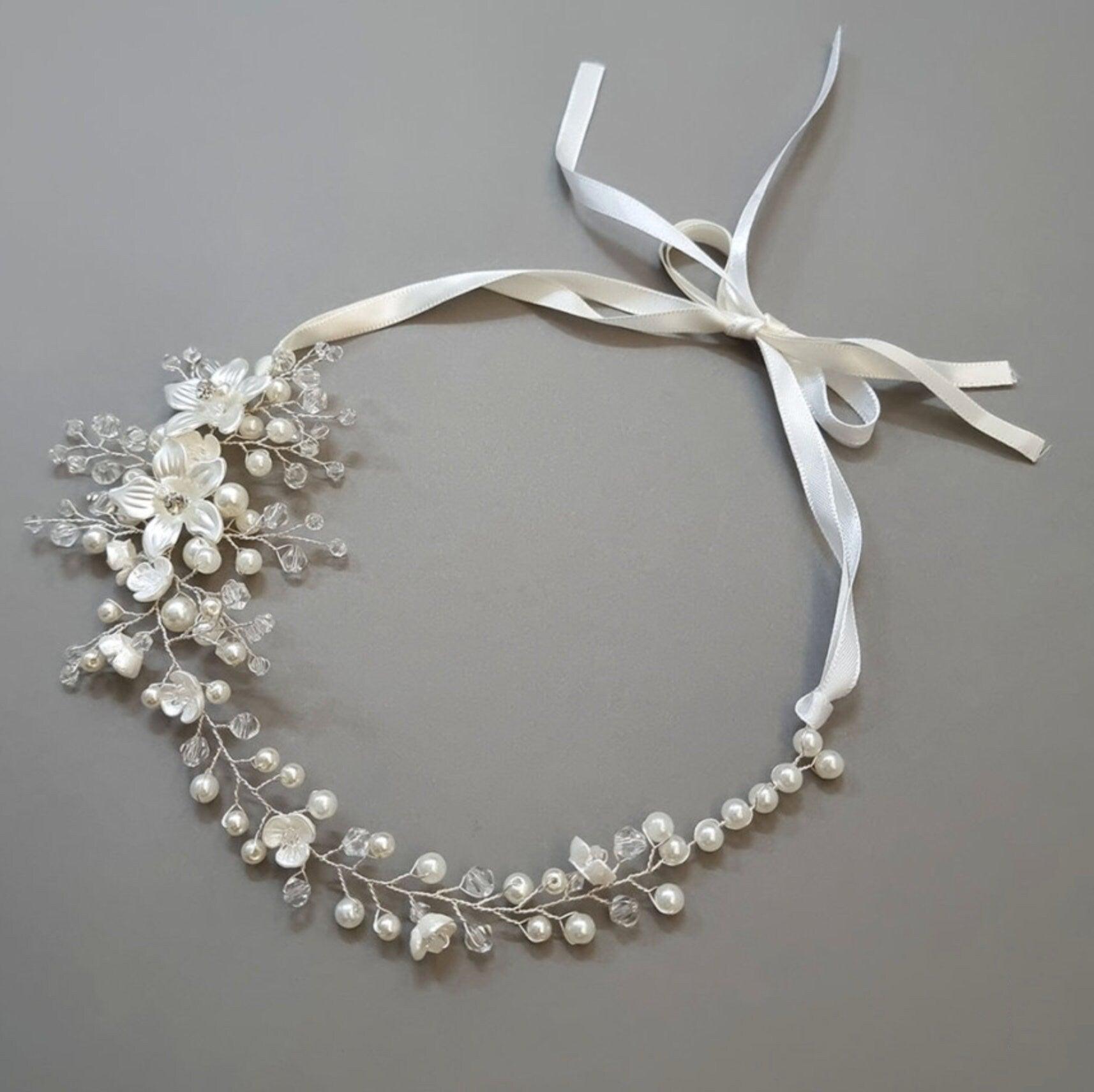 White Pearl Flower Wreath headband - Native Korean