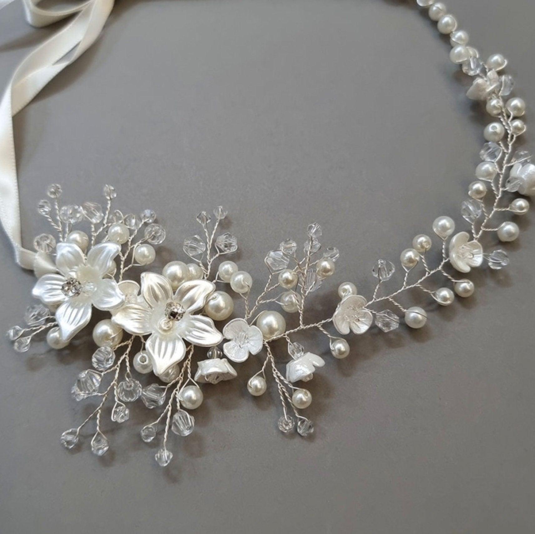 White Pearl Flower Wreath headband - Native Korean