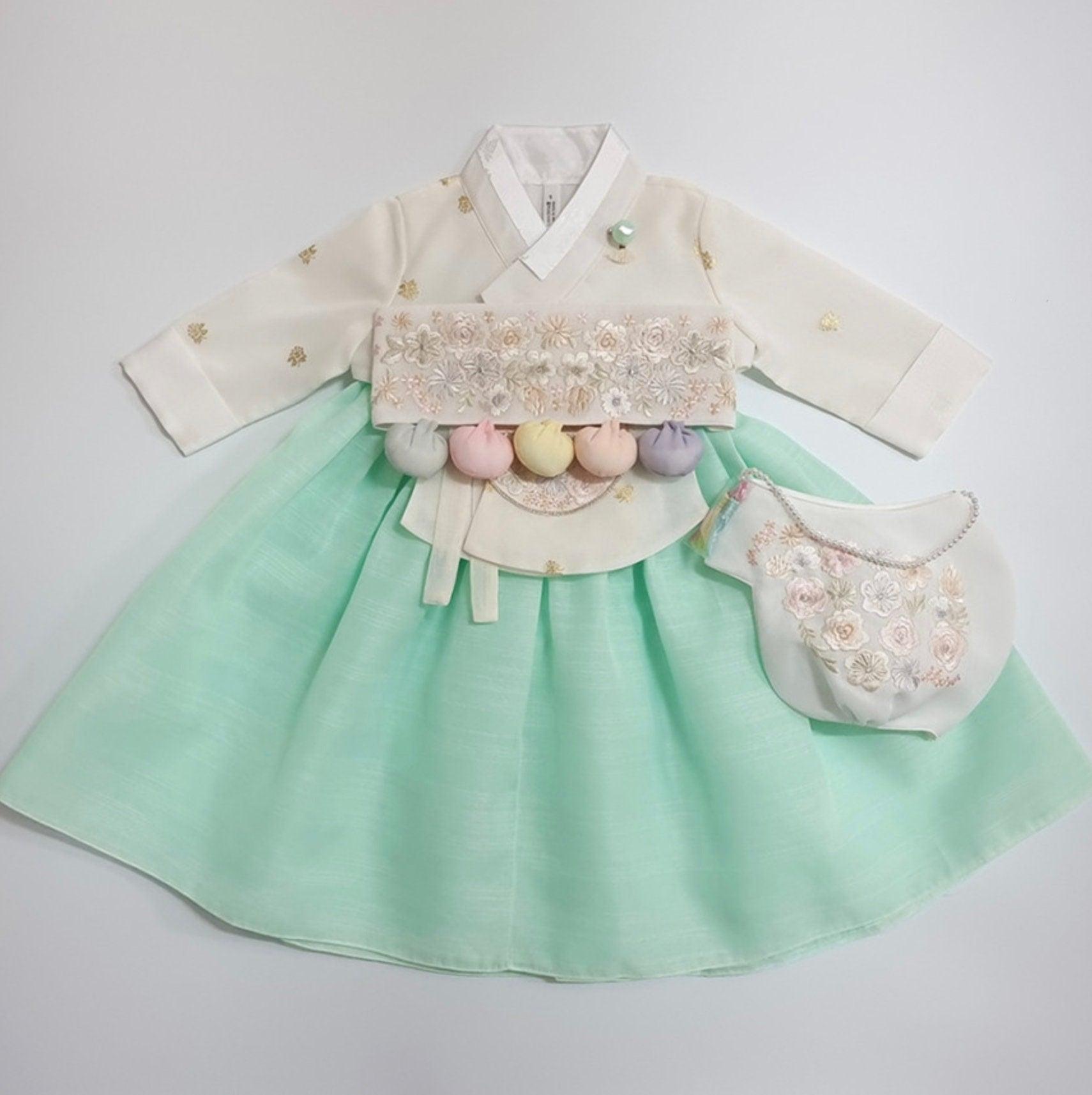 Yebon Gold Foil Mint Girl Hanbok (100D-12YR) - Native Korean