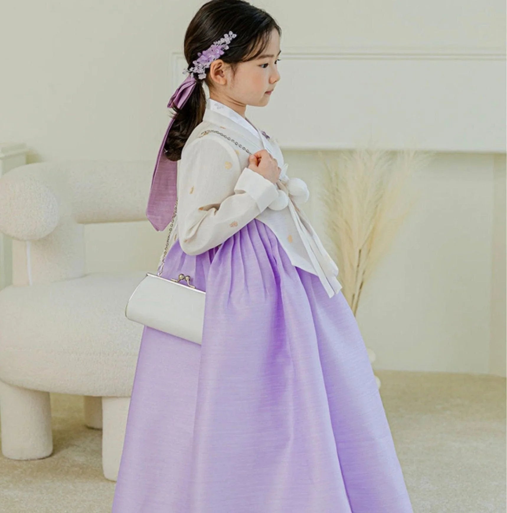 Yebon Gold Foil Purple Girl Hanbok (1-9YR) - Native Korean