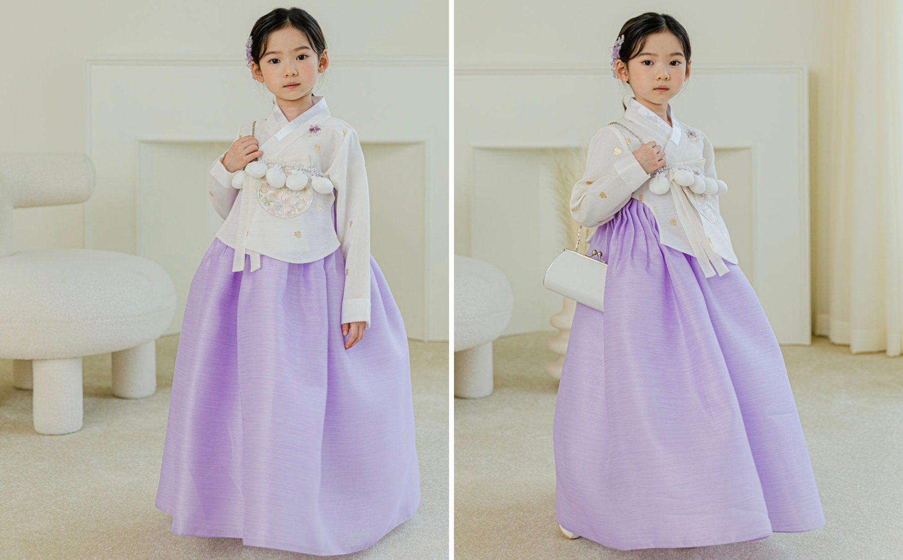 Yebon Gold Foil Purple Girl Hanbok (1-9YR) - Native Korean