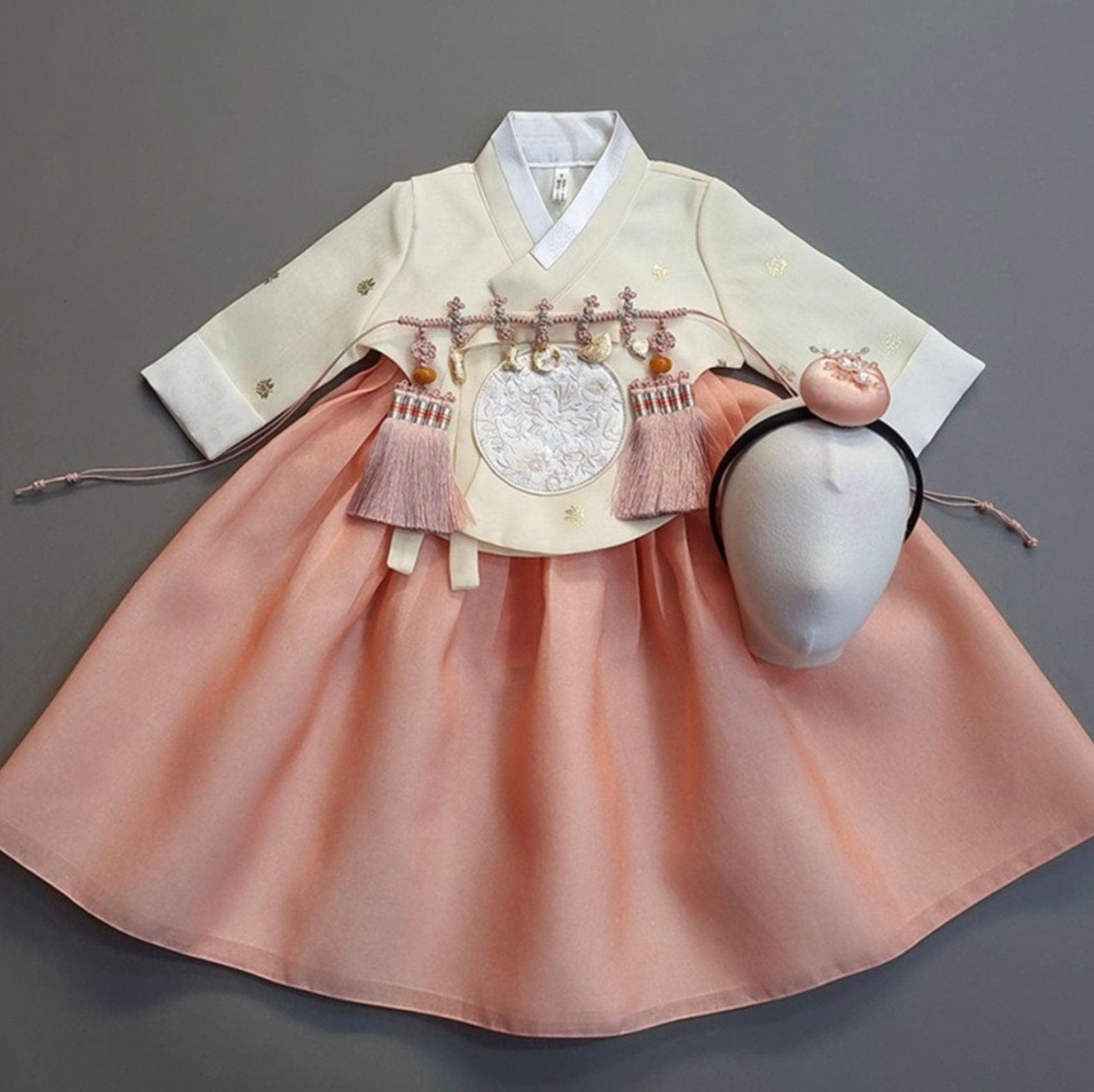 Yebon Gold Foil Yellow Coral Girl Hanbok (1-9YR) - Native Korean