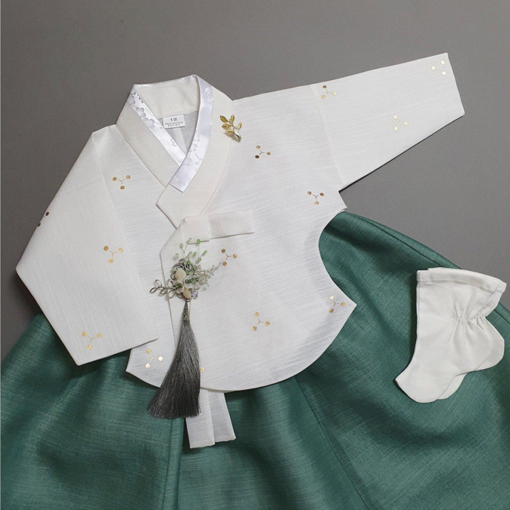Yejin Gold Foil Ivory Dangui-4 Colors Skirt Girl Hanbok (100D-15YR) - Native Korean