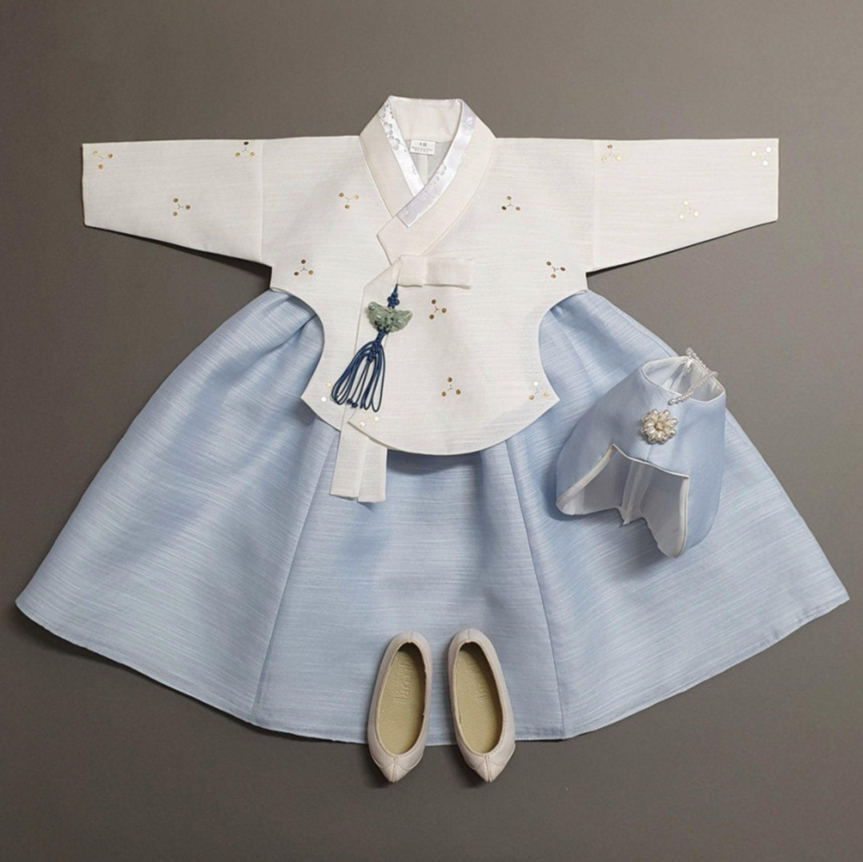 Yejin Gold Foil Ivory Dangui-4 Colors Skirt Girl Hanbok (100D-15YR) - Native Korean