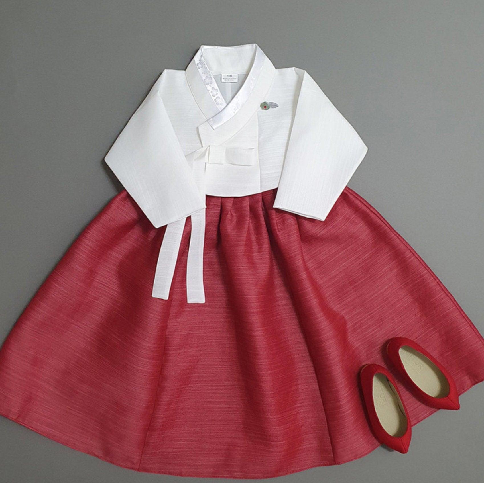 Yejin Ivory Jeogori Red Skirt Girl Hanbok (100D-8YR) - Native Korean