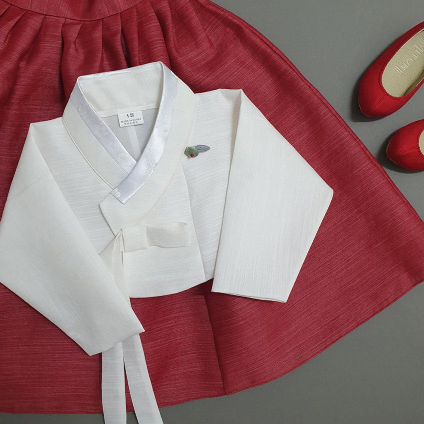 Yejin Ivory Jeogori Red Skirt Girl Hanbok (100D-8YR) - Native Korean