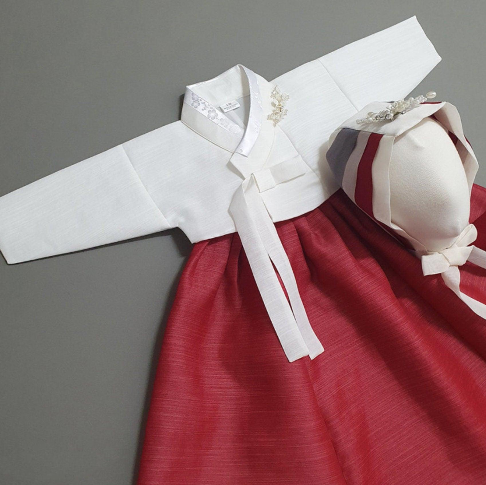 Yejin Ivory Jeogori Red Skirt Girl Hanbok (100D-8YR) - Native Korean