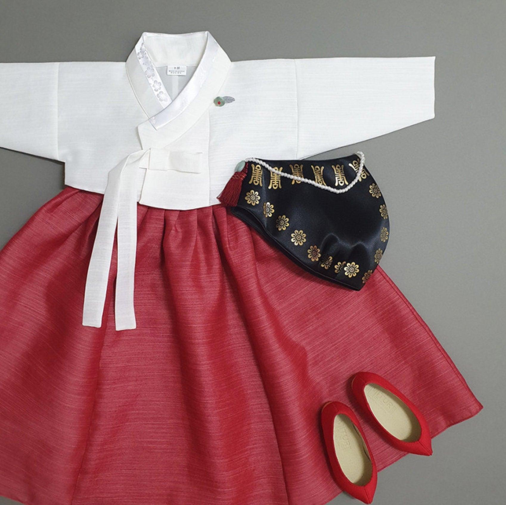 Yejin Ivory Jeogori Red Skirt Girl Hanbok (100D-8YR) - Native Korean