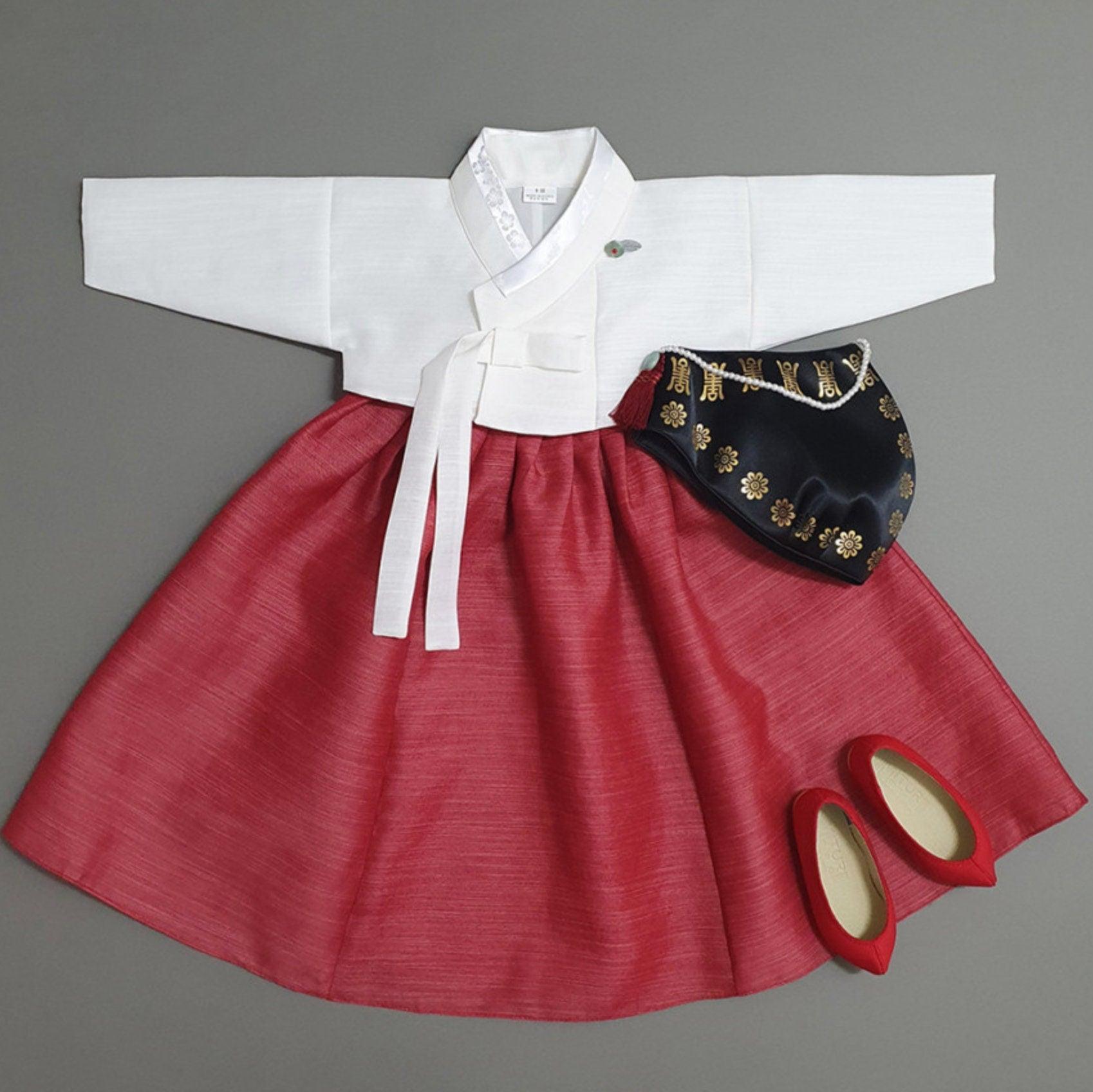 Yejin Ivory Jeogori Red Skirt Girl Hanbok (100D-8YR) - Native Korean