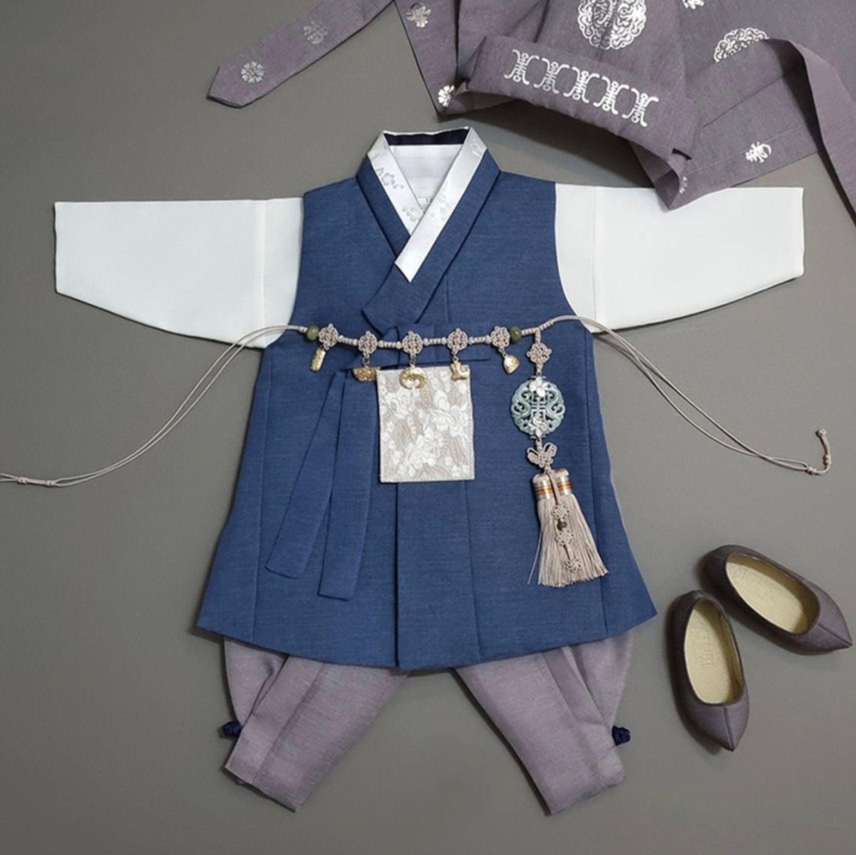 Yusin Blue Beige Solid Boy Hanbok (100D-15YR) - Native Korean